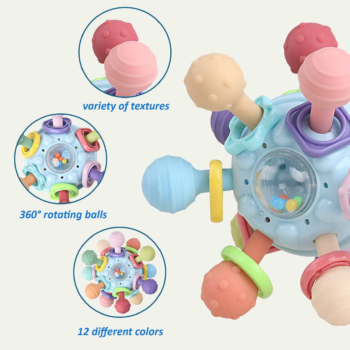 Baby Sensory Teething Toys - Baby Teether & Rattle - Gifts for Infant Newborn Boys Girls 0 3 6 9 12 18 Months - Toddler Montessori Educational Learning Toys
