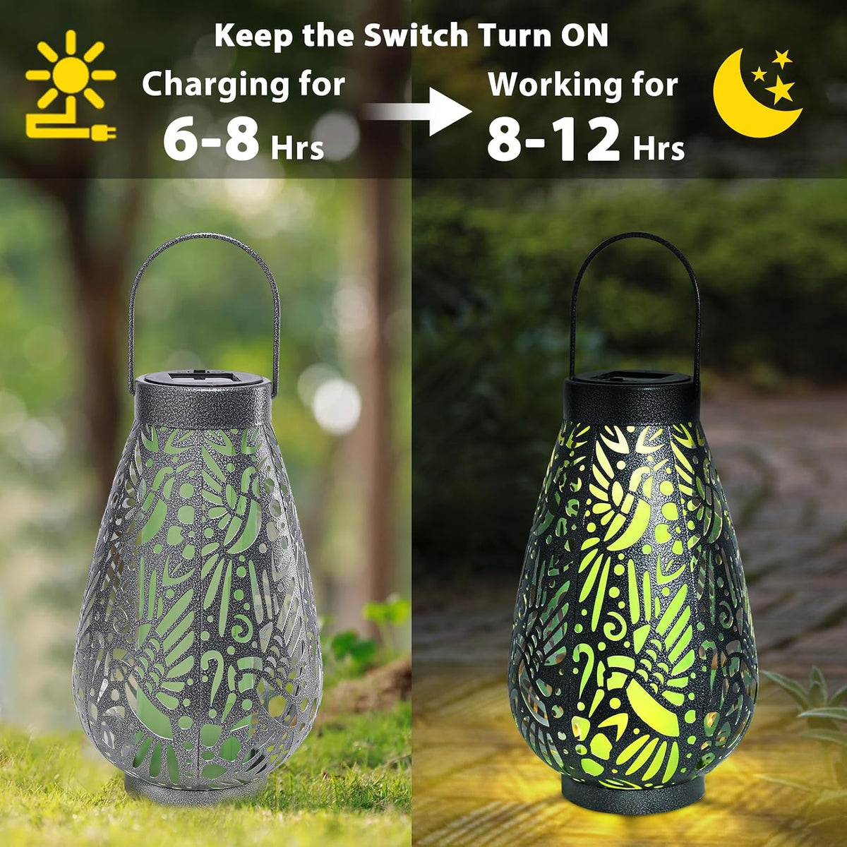 Hummingbird Solar Lantern Outdoor Waterproof Metal Hanging Garden Light