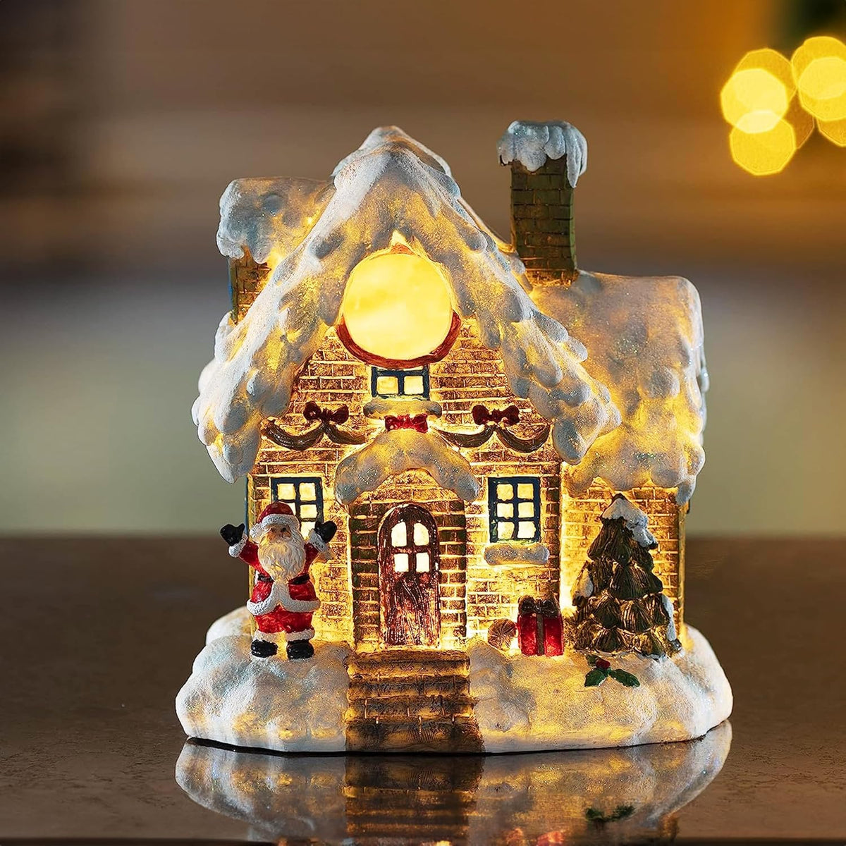 Christmas Cottage LED Holiday Light Figurines Resin Lighted Indoor Decoration Houses Village Cottage for Festive Decorations Christmas Festive Fiber Optic for Table Top Decoration