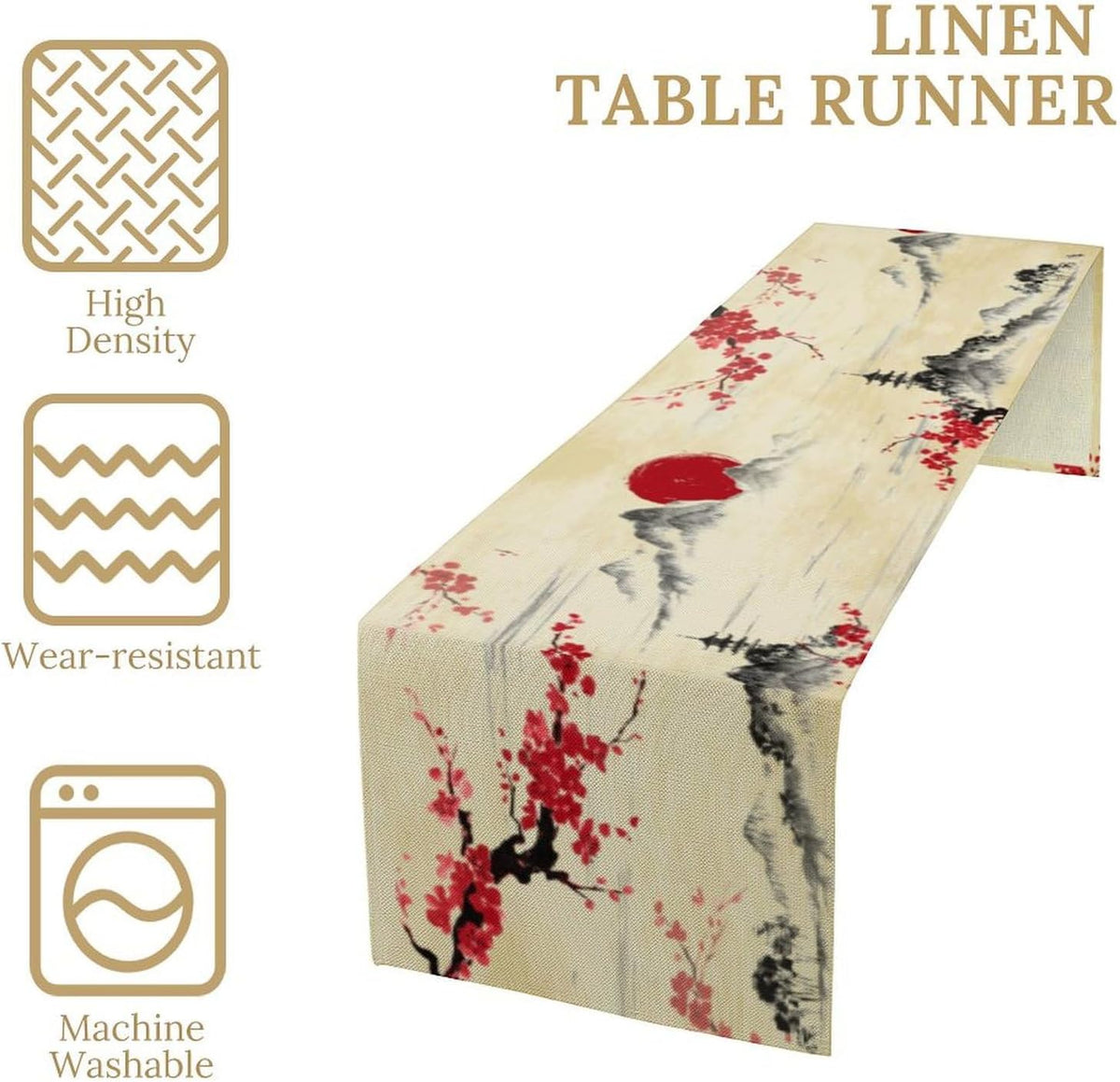 Japanese Table Runner, Cherry Blossom Asian Nature Landscape Aesthetic Kitchen Dining Table Runners for Indoor Outdoor Home Party Holiday Decor 13X36Inch