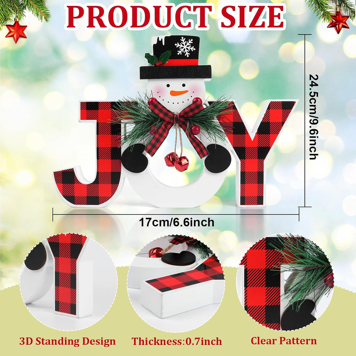 Christmas Table Decorations Wooden Joy Table Centerpieces Snowman Table Sign Standing Tabletop Merry Christmas Decoration for Holiday Office Desk Tiered Tray Party Shelf Decorations Farmhouse Winter