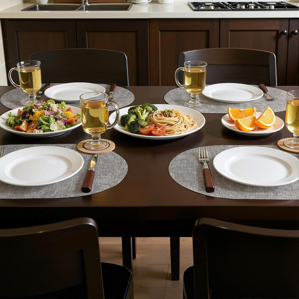 Heat Resistant Oval Placemats Set of 6, Light Grey