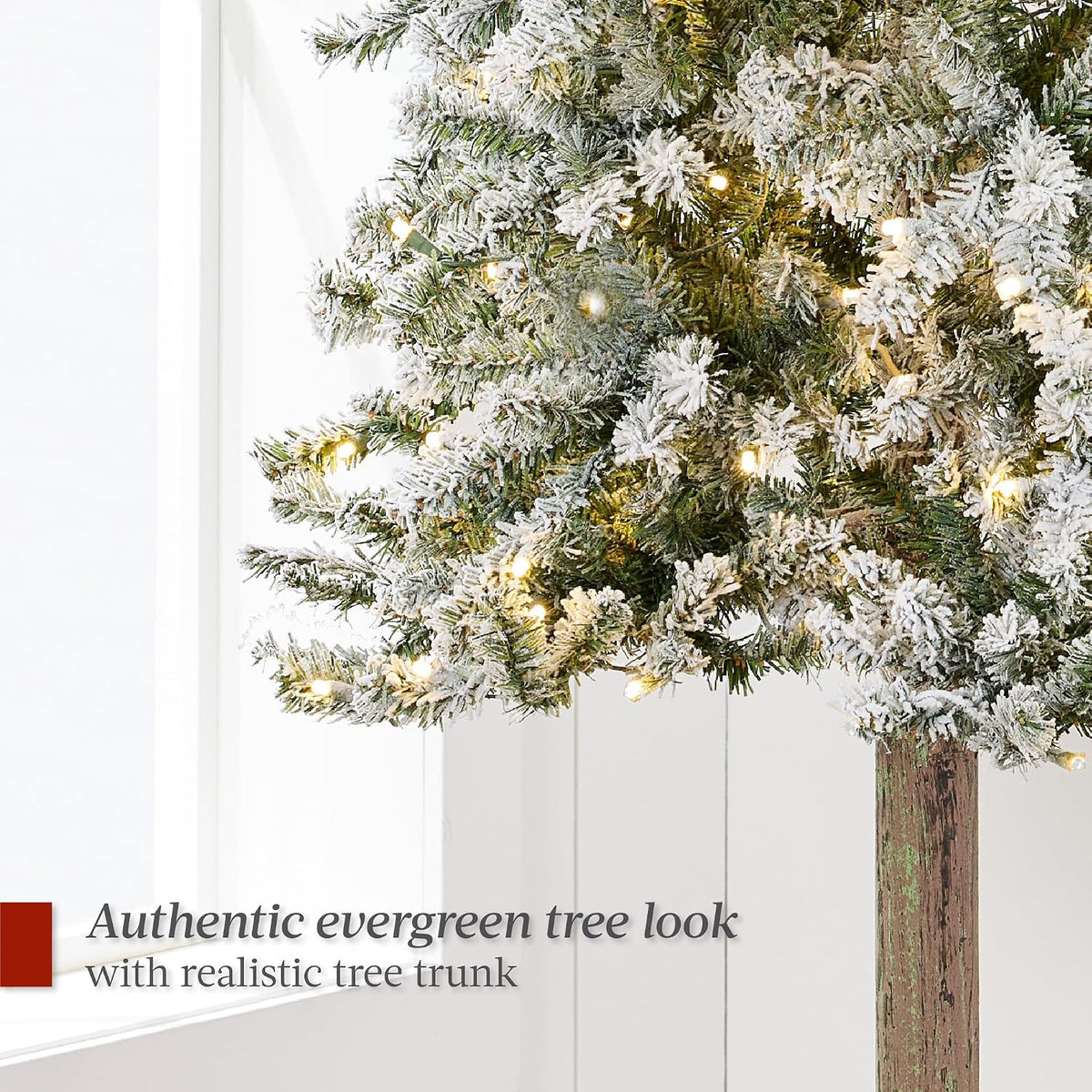 Flocked Pencil Christmas Tree 6Ft Pre-Lit Alpine Slim Holiday Decoration, Lighted Skinny Décor LED Lights, Metal Stand