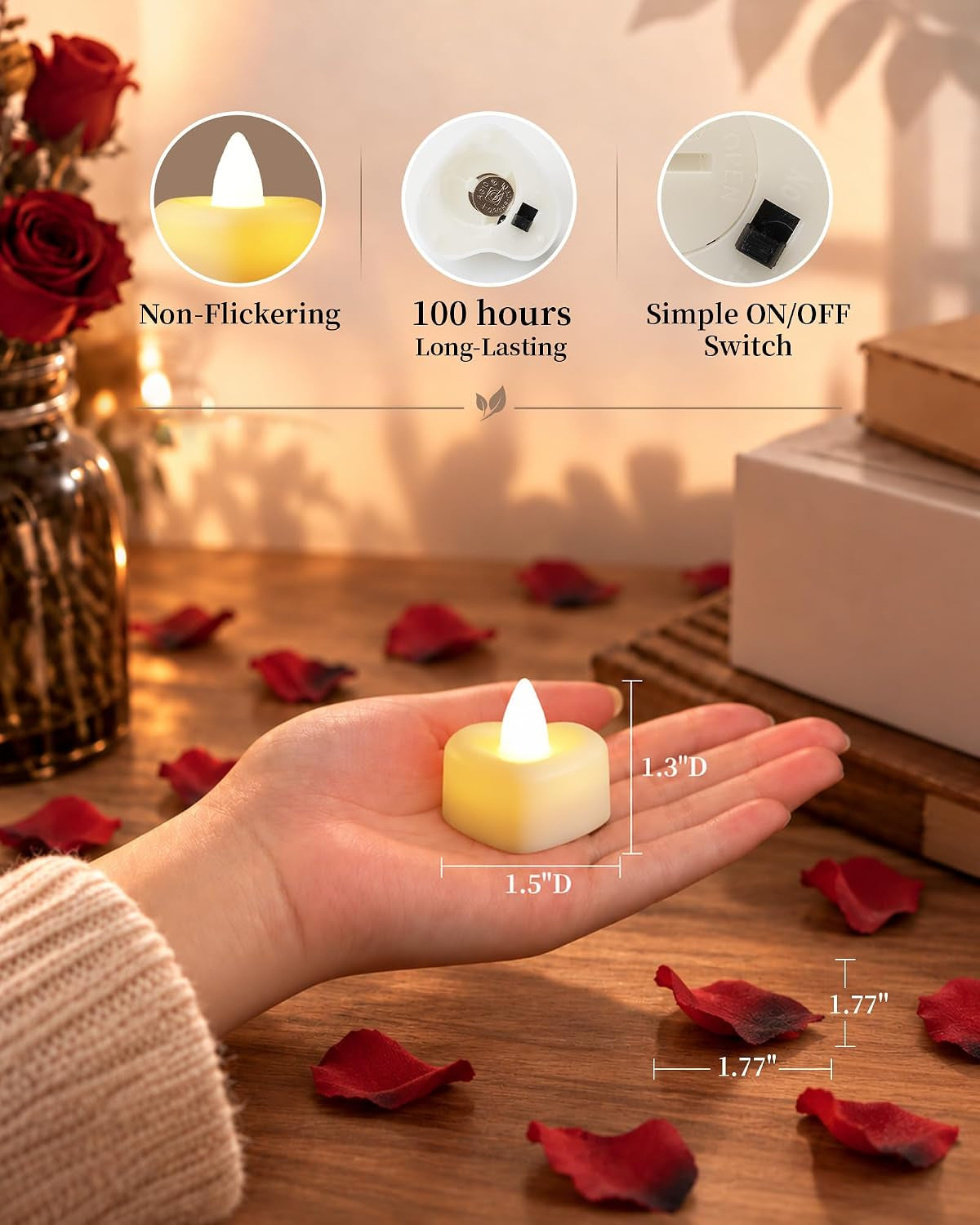2000 Pieces Artificial Rose Petals with 24 Heart LED Tea Lights Candles Kit, Rose Petals and Candles Set for Proposal, Anniversary, Special Romantic Night, Wedding Table Decor, Birthday