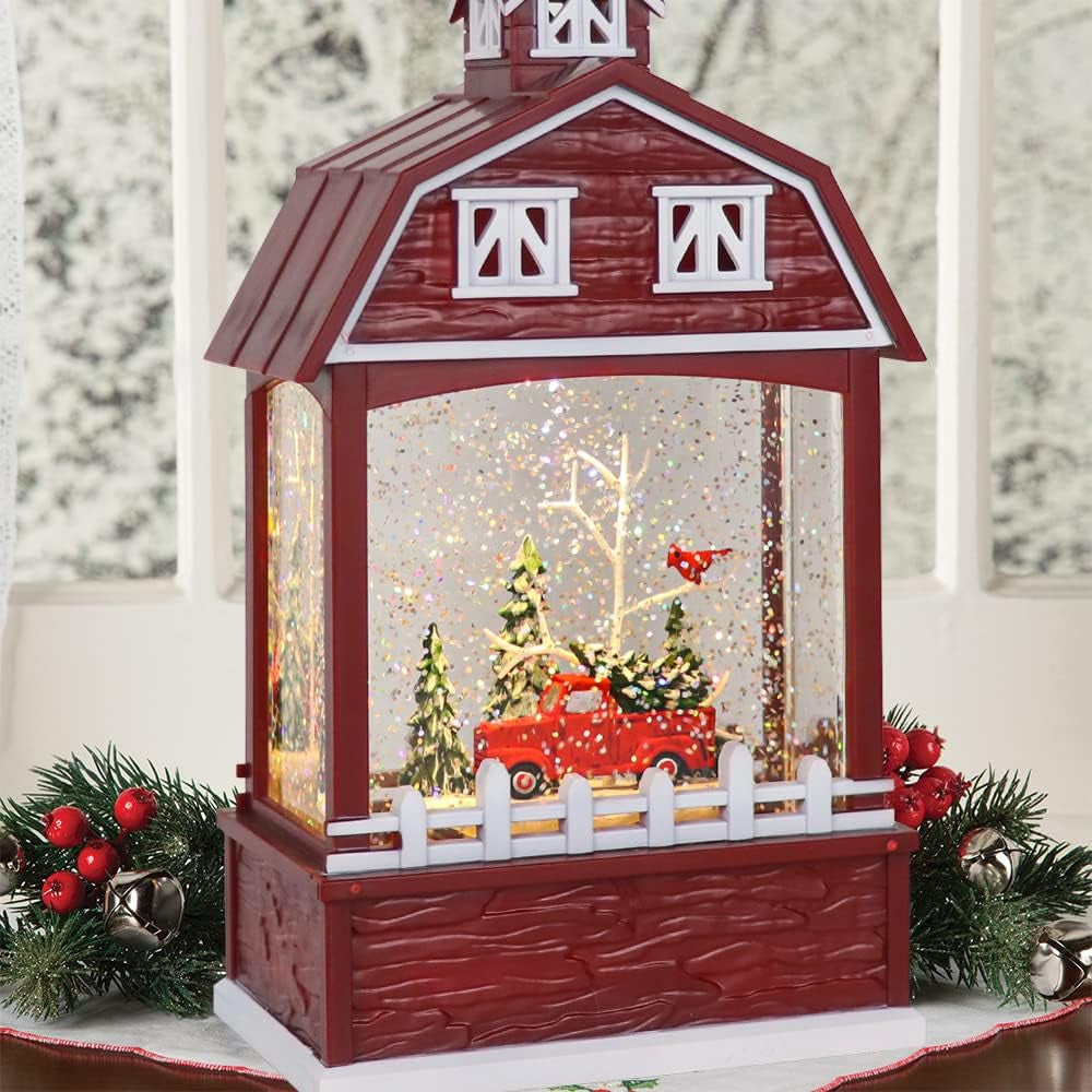 Red Truck Musical Snow Globe Lantern with 6H Timer