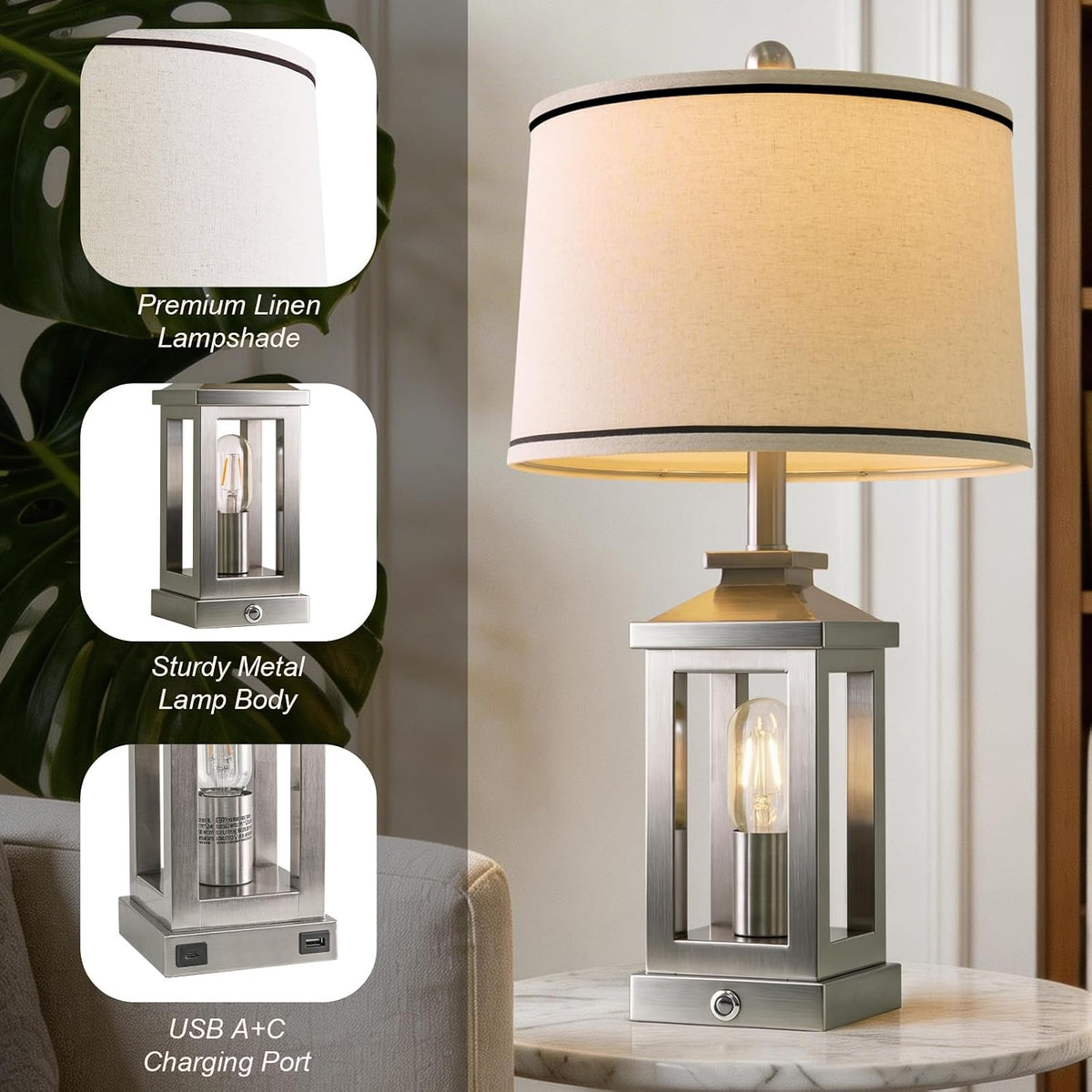 Modern Table Lamps Set of 2 for Living Room 23.75" Bedroom Nightstand Lamps