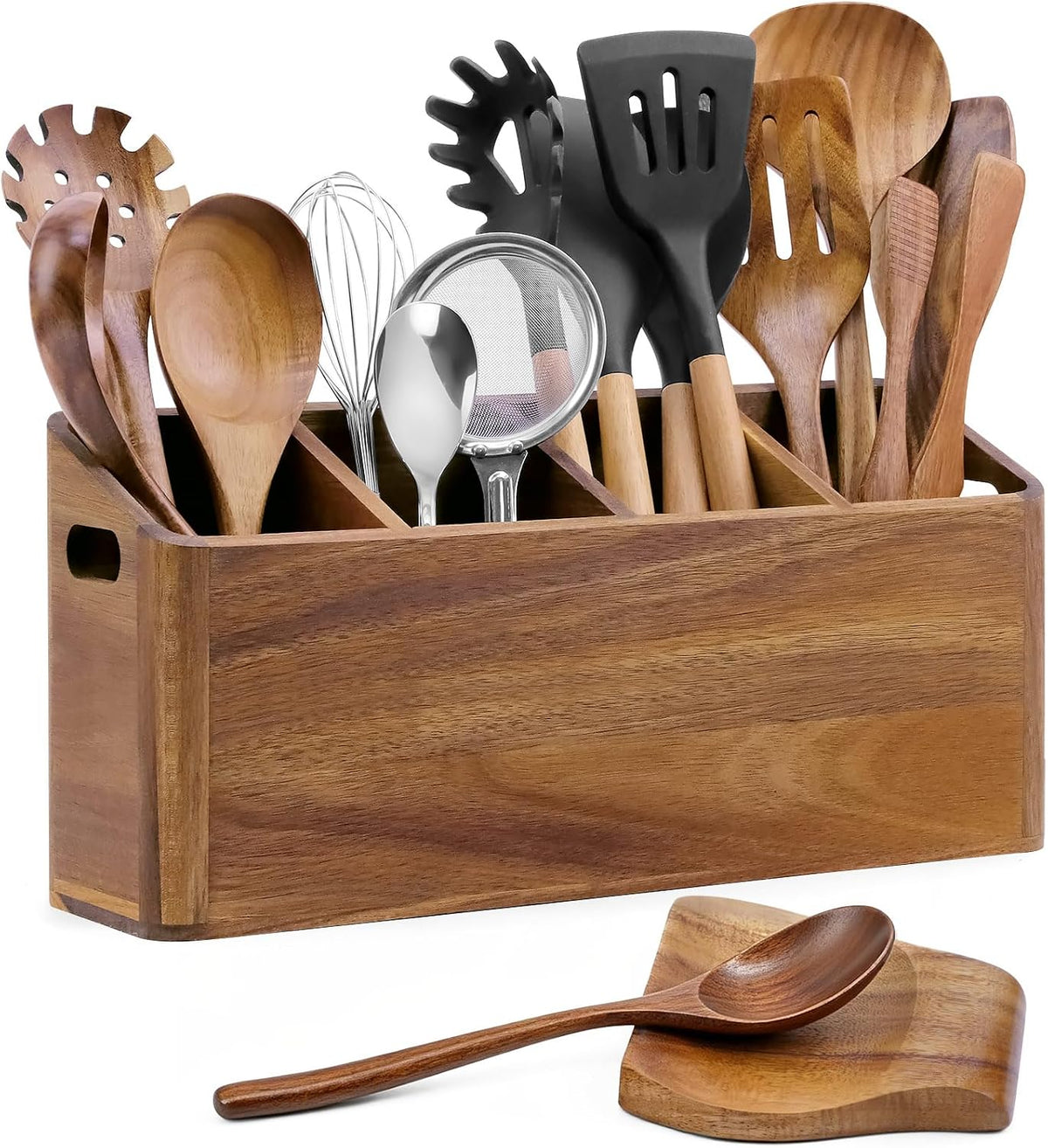 Wooden Kitchen Utensil Holder Countertop, Wooden Cooking Utensil Holder