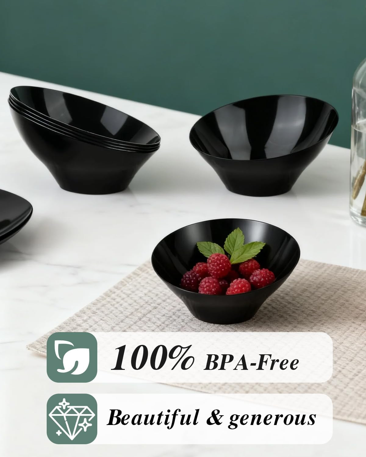 20 Oz Black Plastic Angled Serving Bowls, 12 Pack