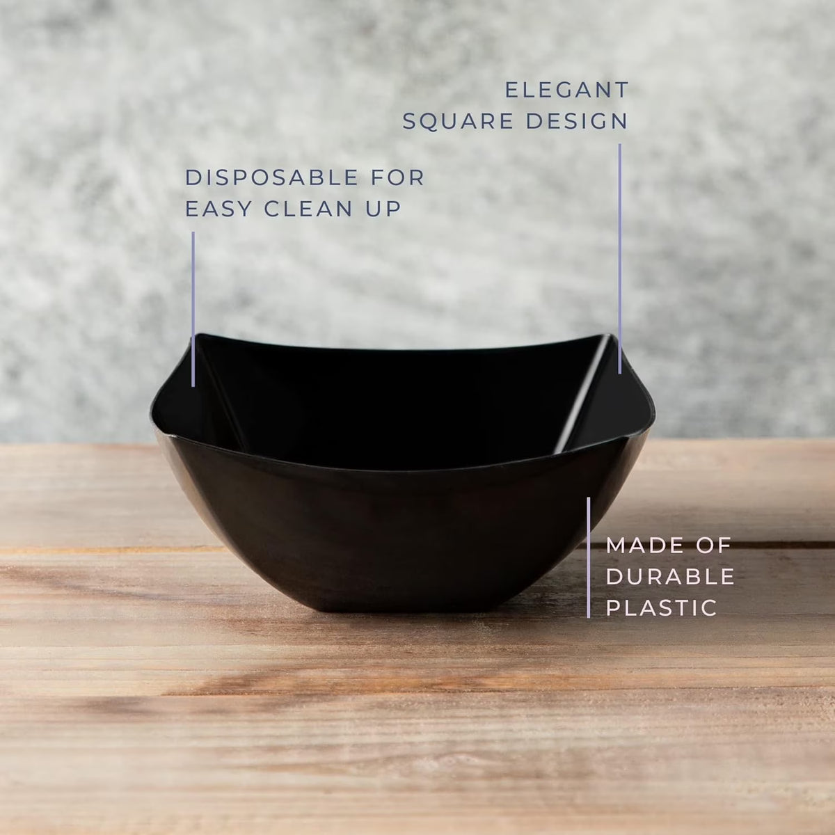 16 Oz Disposable Serving Bowls Black Plastic Square Snack Bowls, 4-Pack