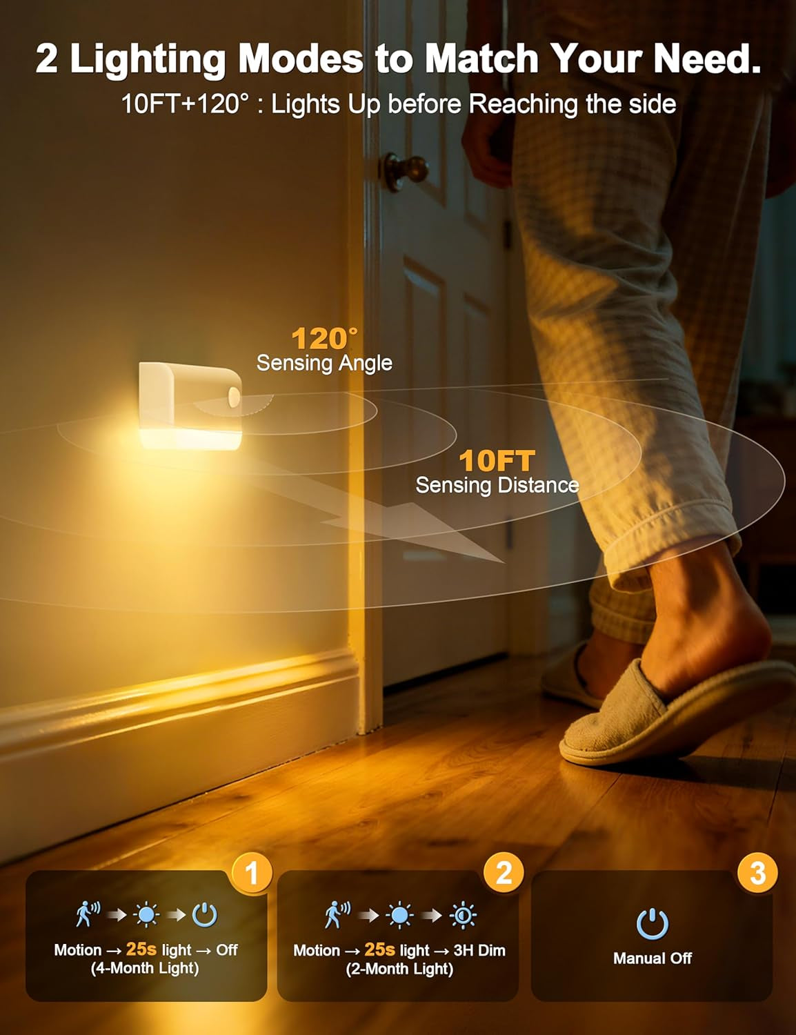 Motion Sensor Rechargeable Night Lights, 3 Modes 3CCT 6Pack,White