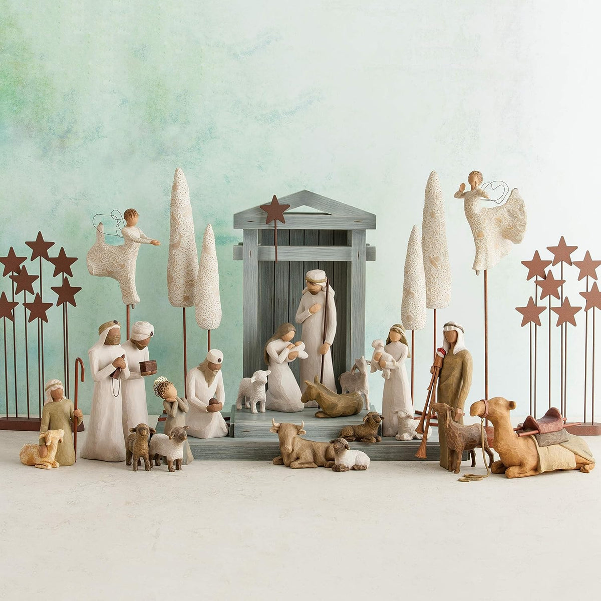Little Shepherdess, Set of 3 Sculpted Hand-Painted Nativity Figures