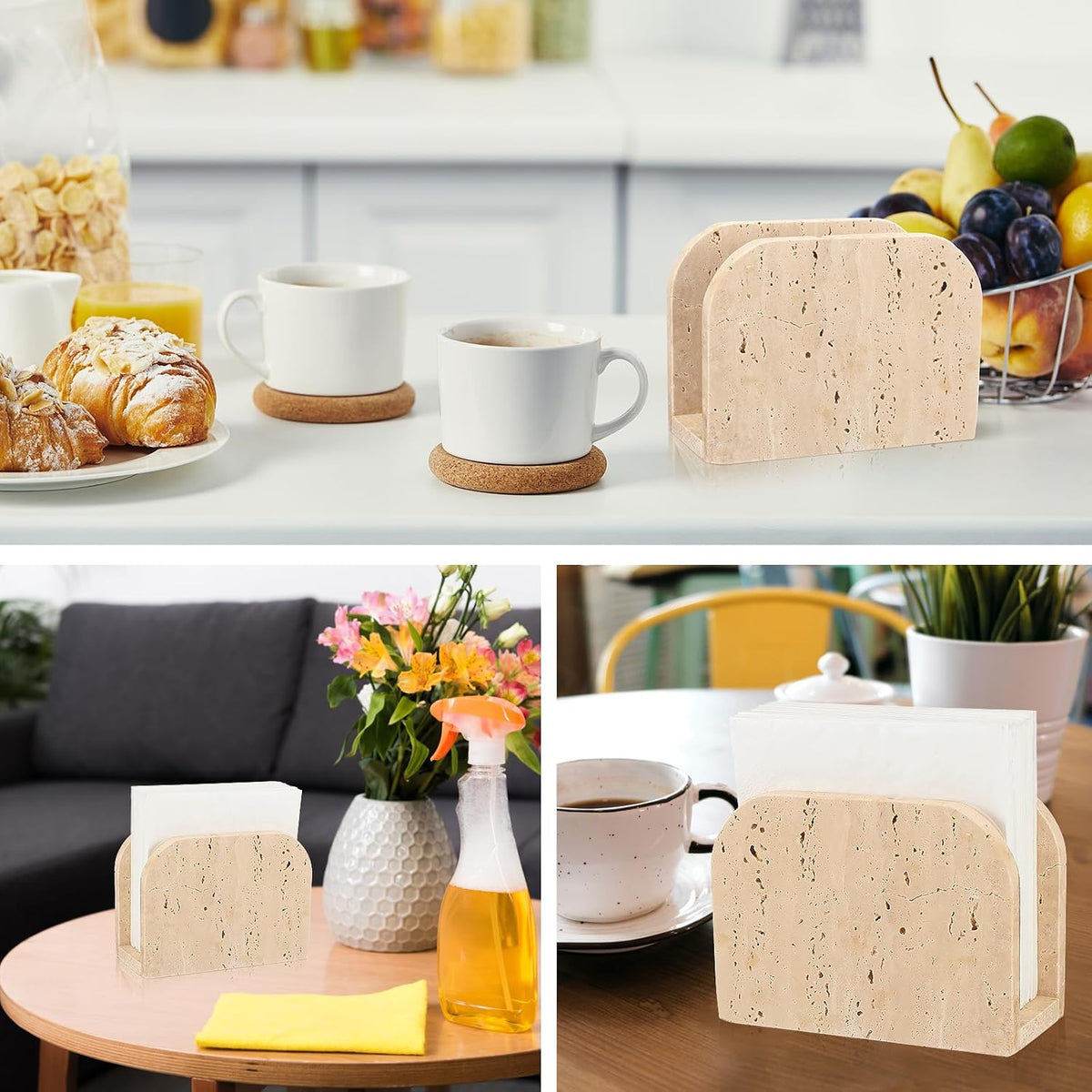 Marble Napkin Holder for Table Travertine 5.5 X 2.5 X 4 Inches
