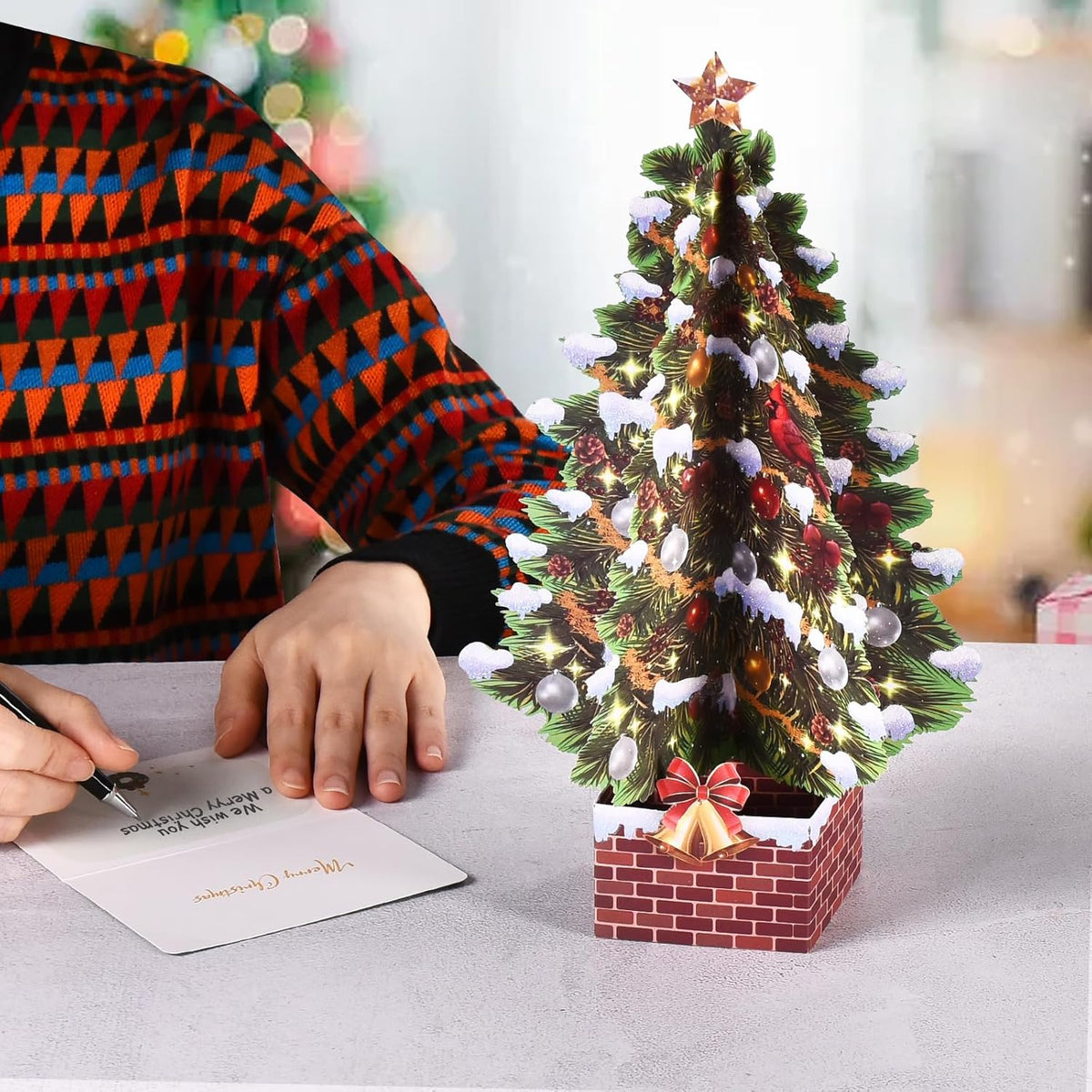 Pop up Christmas Cards, 12 Inch Christmas Tree with Snow Scenery-2 Pack
