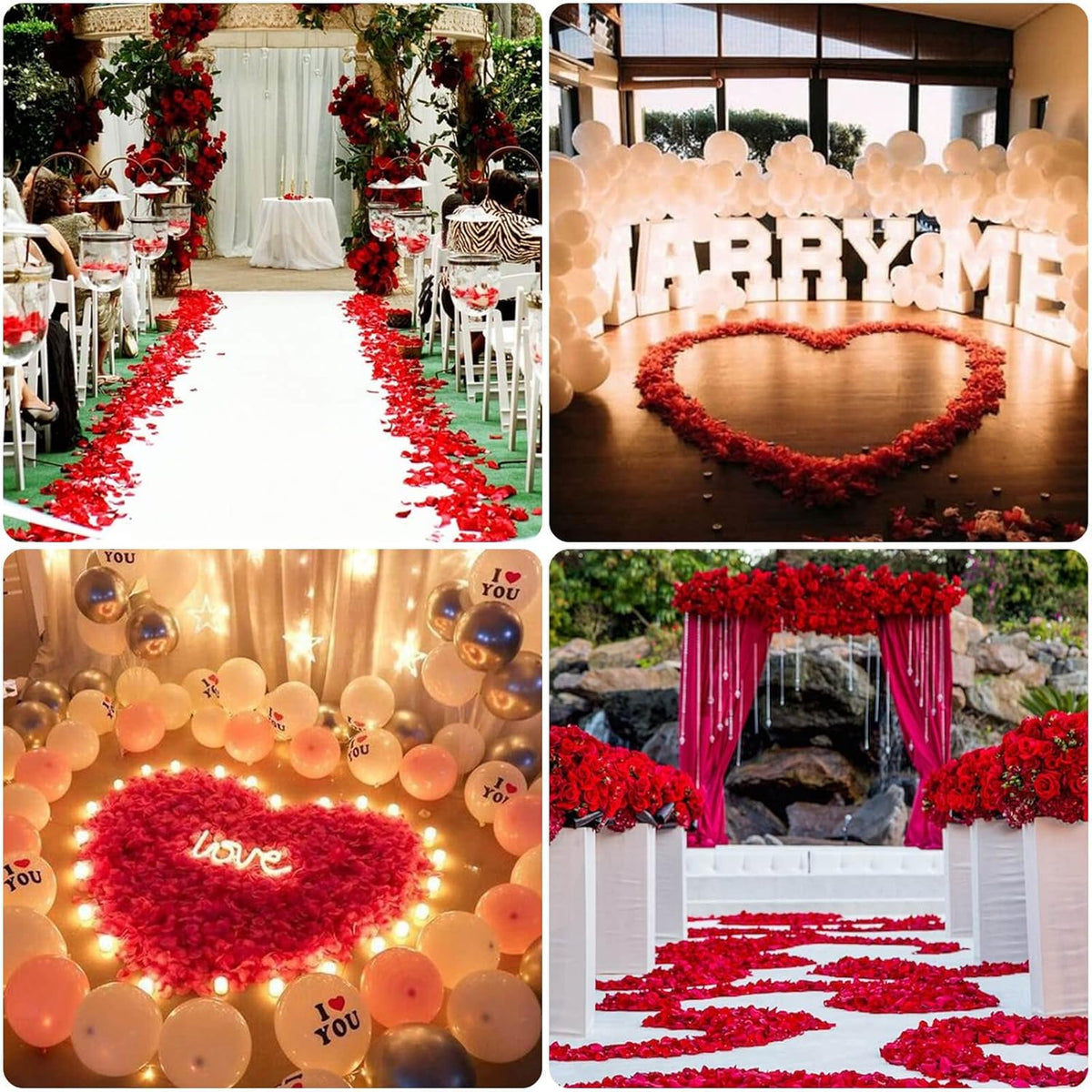 Rose Petals for Romantic Night - Artificial Red Rose Petals with LED Candles for Decoration, Wedding, Valentine'S Day