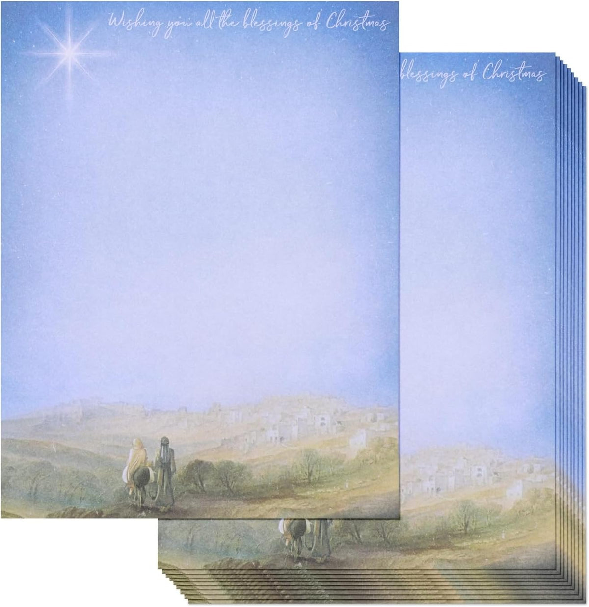 Nativity Scene Stationery Pack - 96 Sheets, 8.5 X 11 In., Blue - Religious Letterhead & Decorative Letter Paper for Letter Writing