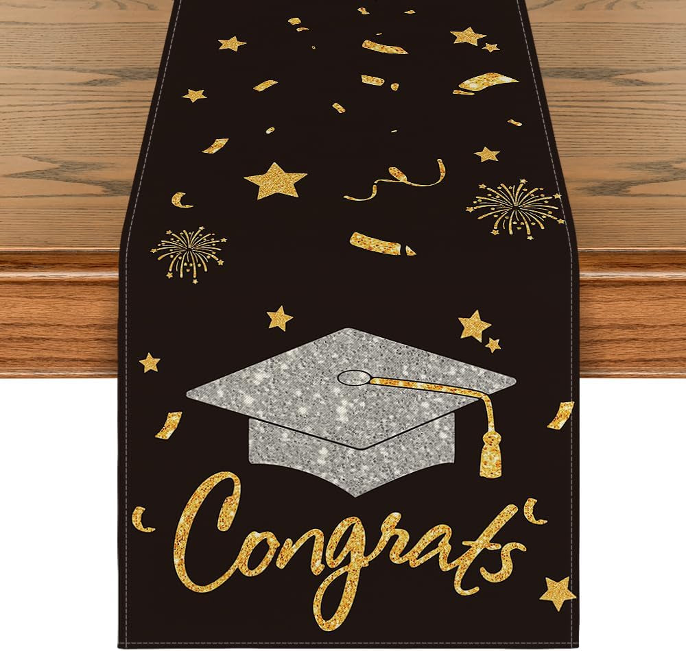 Congrats Table Runner Diploma Cap, 2026 Graduation Holiday Kitchen Dining Table Runners for Home Party Decor 13 X 72 Inch