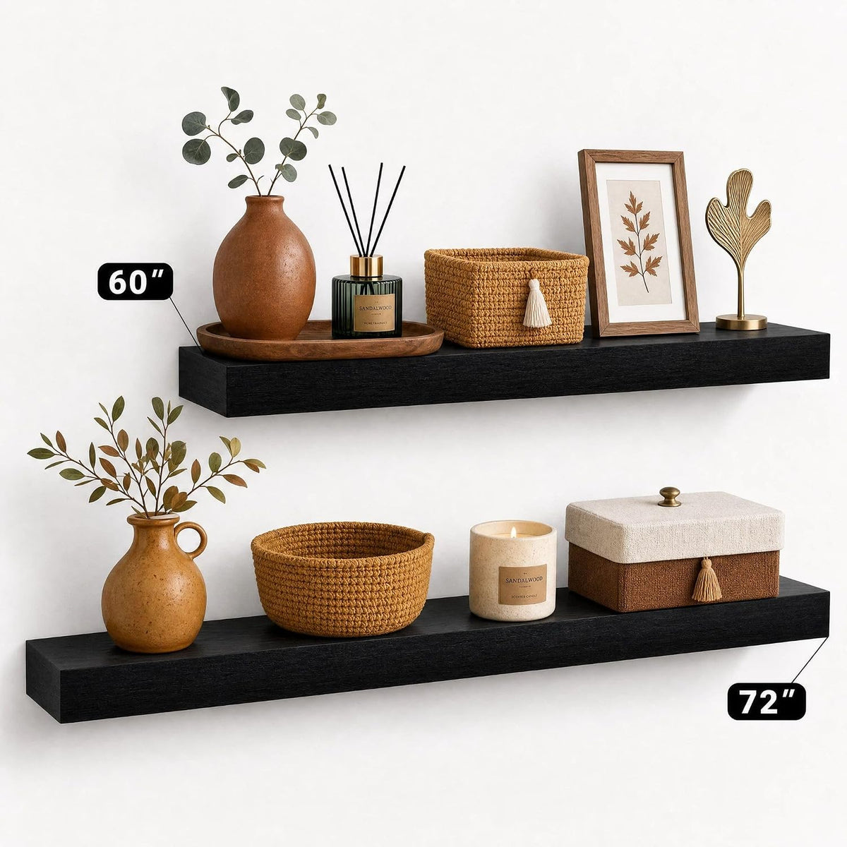72 Inch Solid Wood Fireplace Mantel Shelf, Matte Black