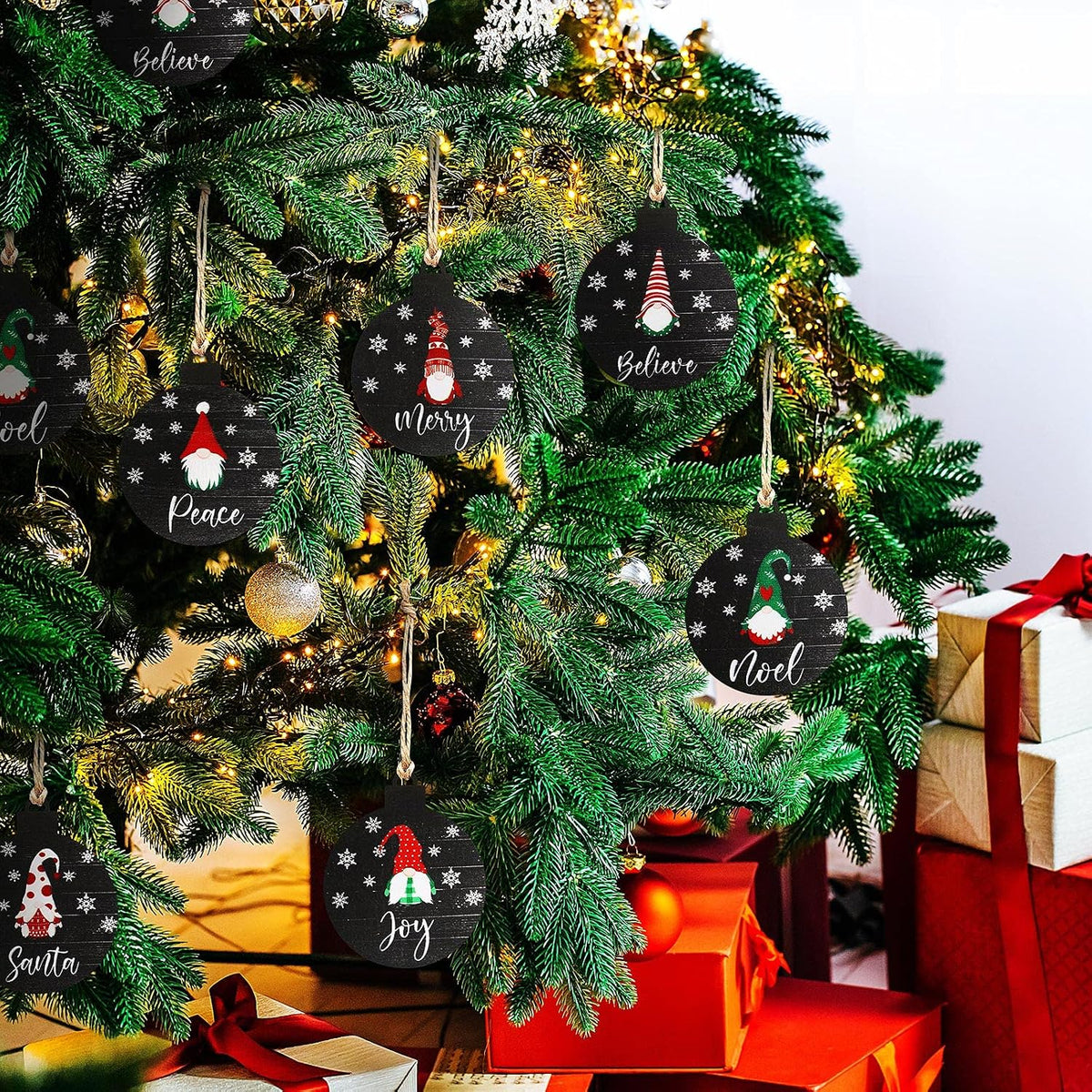 36 Pcs Wooden Gnome Ornaments Wooden Christmas Tree Ornaments,Black