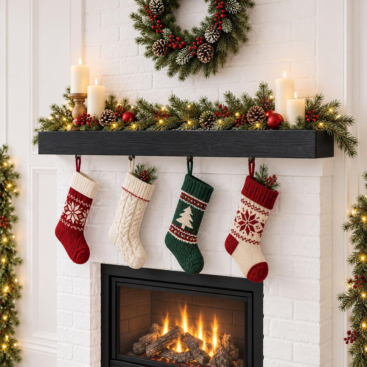 72 Inch Solid Wood Fireplace Mantel Shelf, Matte Black