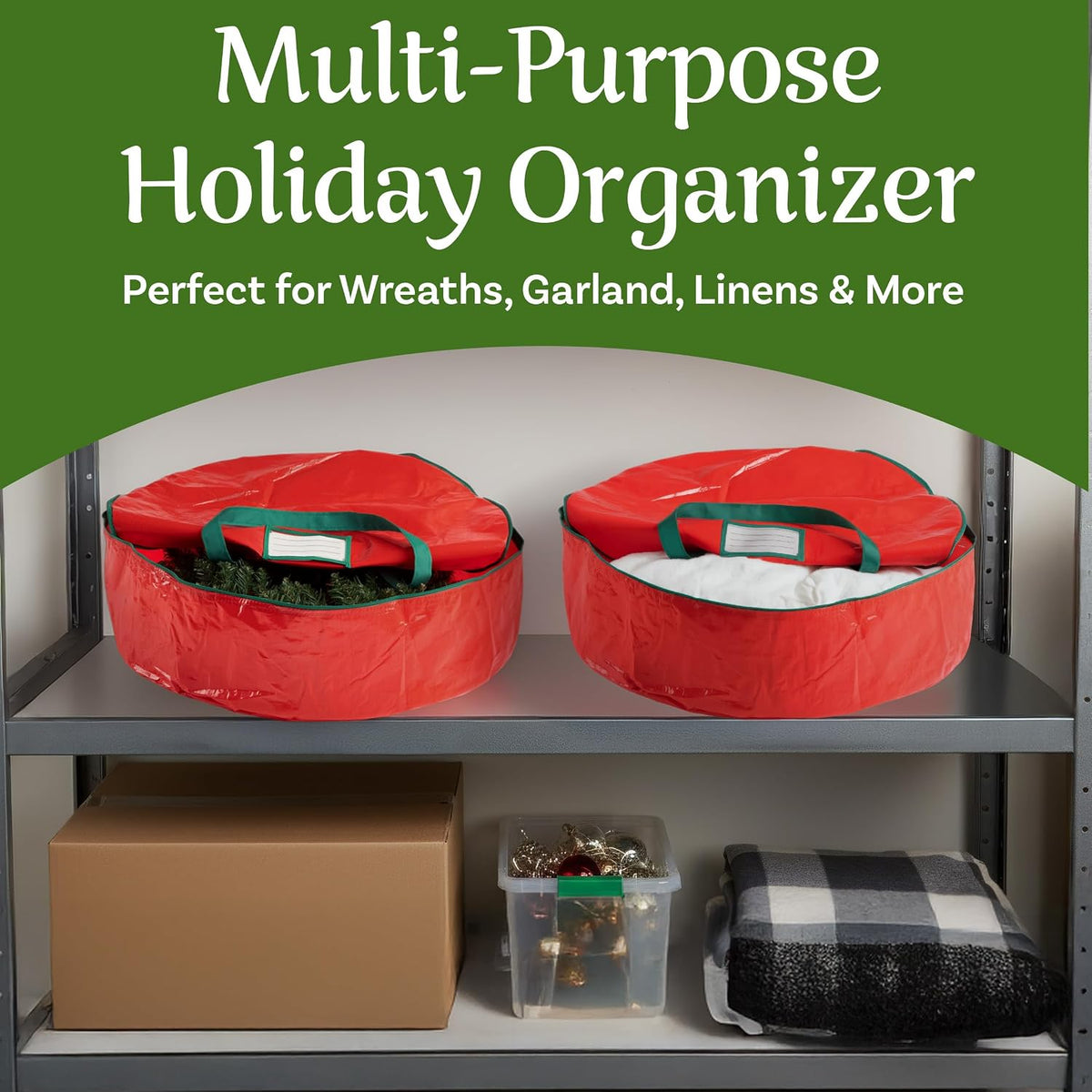 Tiny Tim Totes Wreath Storage Container, Red, 24” X 7”