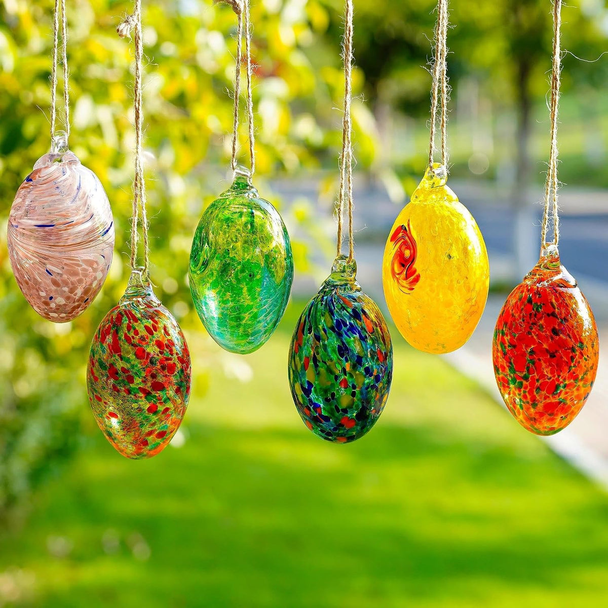 6PCS Blown Glass Egg Ball Ornaments Hanging Crystal Eggs Decorative Gifts
