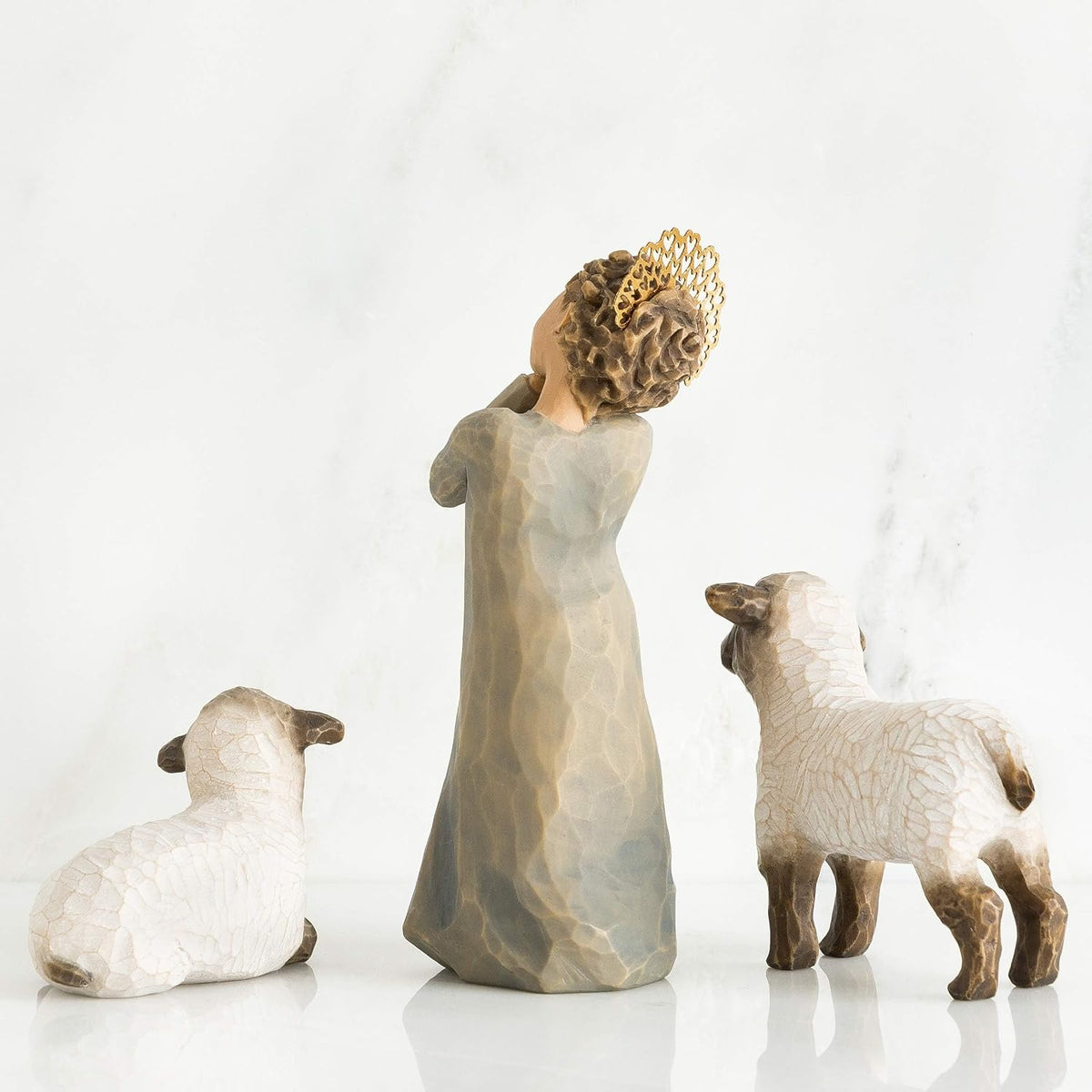 Little Shepherdess, Set of 3 Sculpted Hand-Painted Nativity Figures