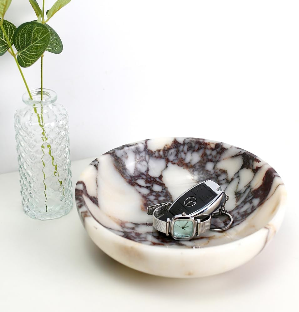 Luxury Decorative Marble Bowl, 7.8" Natural Marble Key Bowl for Home Decor