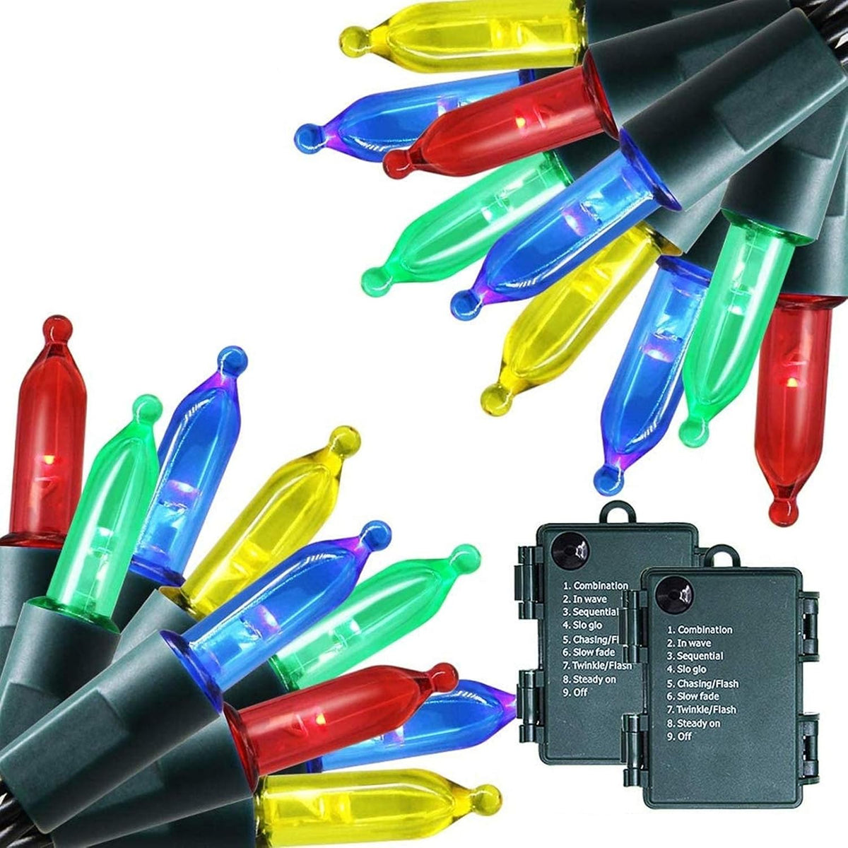 16Ft 50LED Christmas Lights Battery Operated, Multicolor, 2 Pc