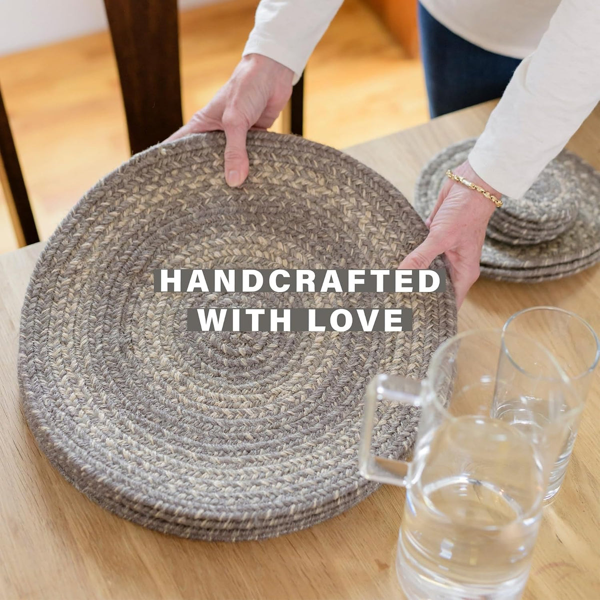 Grey Cloud Jute Braided Placemats, round 15" Set of 6
