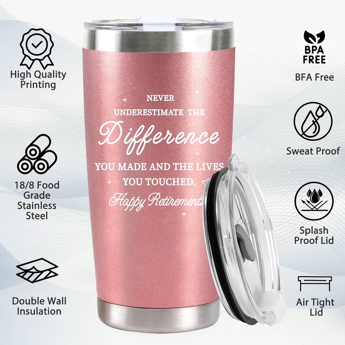 Retirement Gifts for Women, 20 Oz Retired Tumbler Cup with Lid & Straw, Best Retirement Gift Stainless Steel Cup for Women Coworker Teacher Nurses Her Mom Grandma Retirees Christmas, Rose Gold