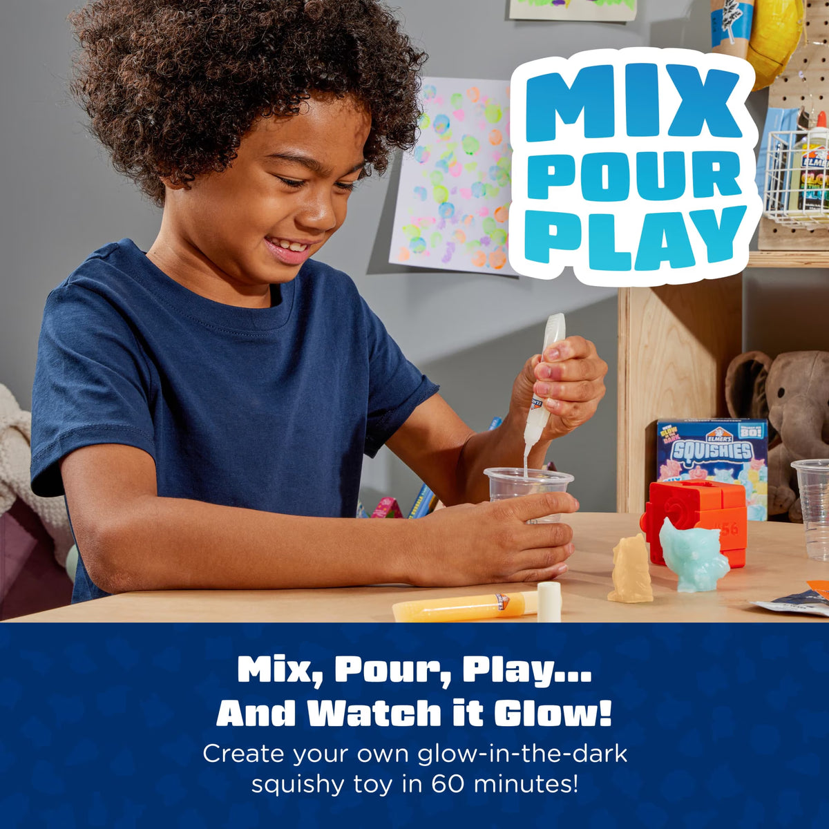 Elmer’S Squishies DIY Squishy Toy Kit, 2 Count Mystery Characters, Glow in the Dark Color