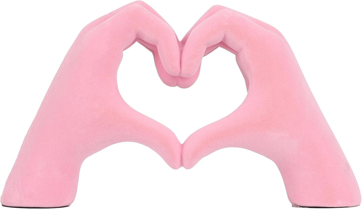 Pink Hand Sculpture Home Accent, Romantic Heart Hand Statue Love Sign, for Wedding Table, Small Decor Item for Shelf, Anniversary Couple Figurine