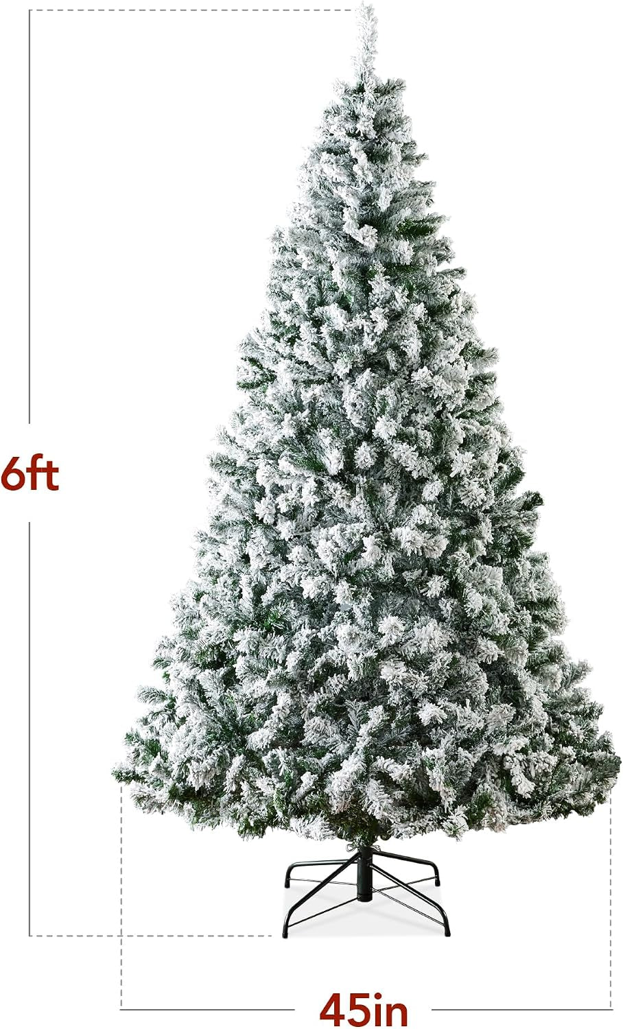 Artificial Flocked Christmas Tree, 6Ft Premium Unlit Pine Holiday Décor W/Full Branches, Metal Stand - Green