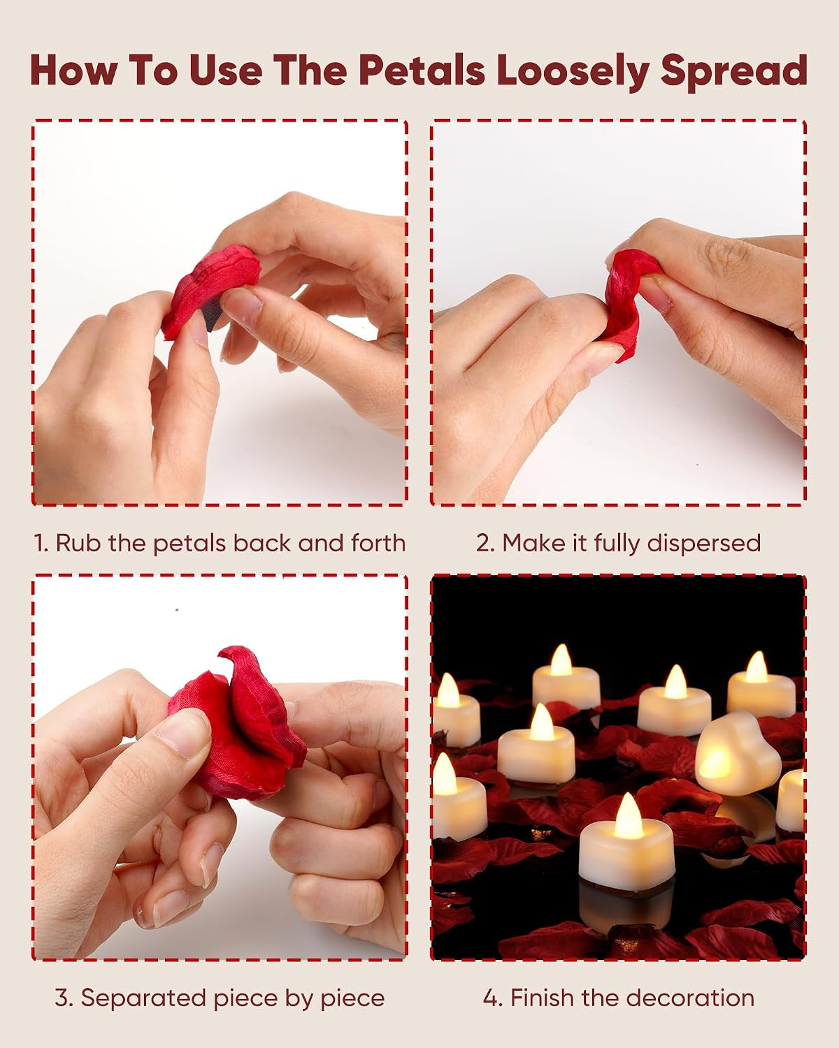 2000 Pieces Artificial Rose Petals with 24 Heart LED Tea Lights Candles Kit, Rose Petals and Candles Set for Proposal, Anniversary, Special Romantic Night, Wedding Table Decor, Birthday