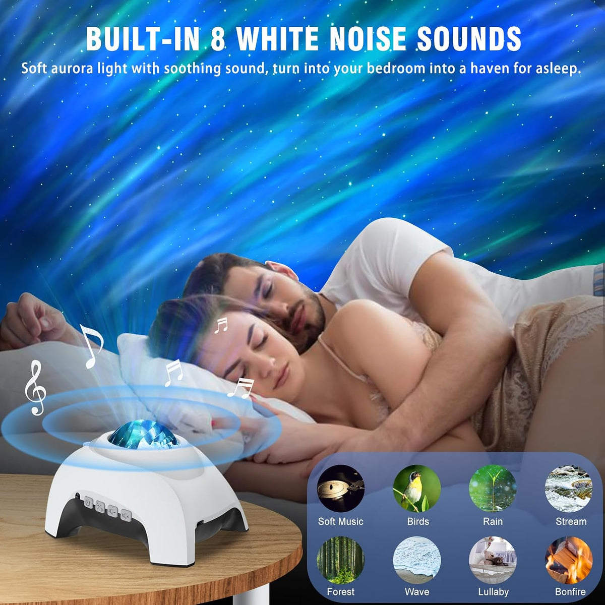 Star Projector, Galaxy Projector, Northern Lights Aurora Projector for Bedroom with Music Bluetooth Speaker and White Noise, Starry Night Light Projectors for Kids Adults