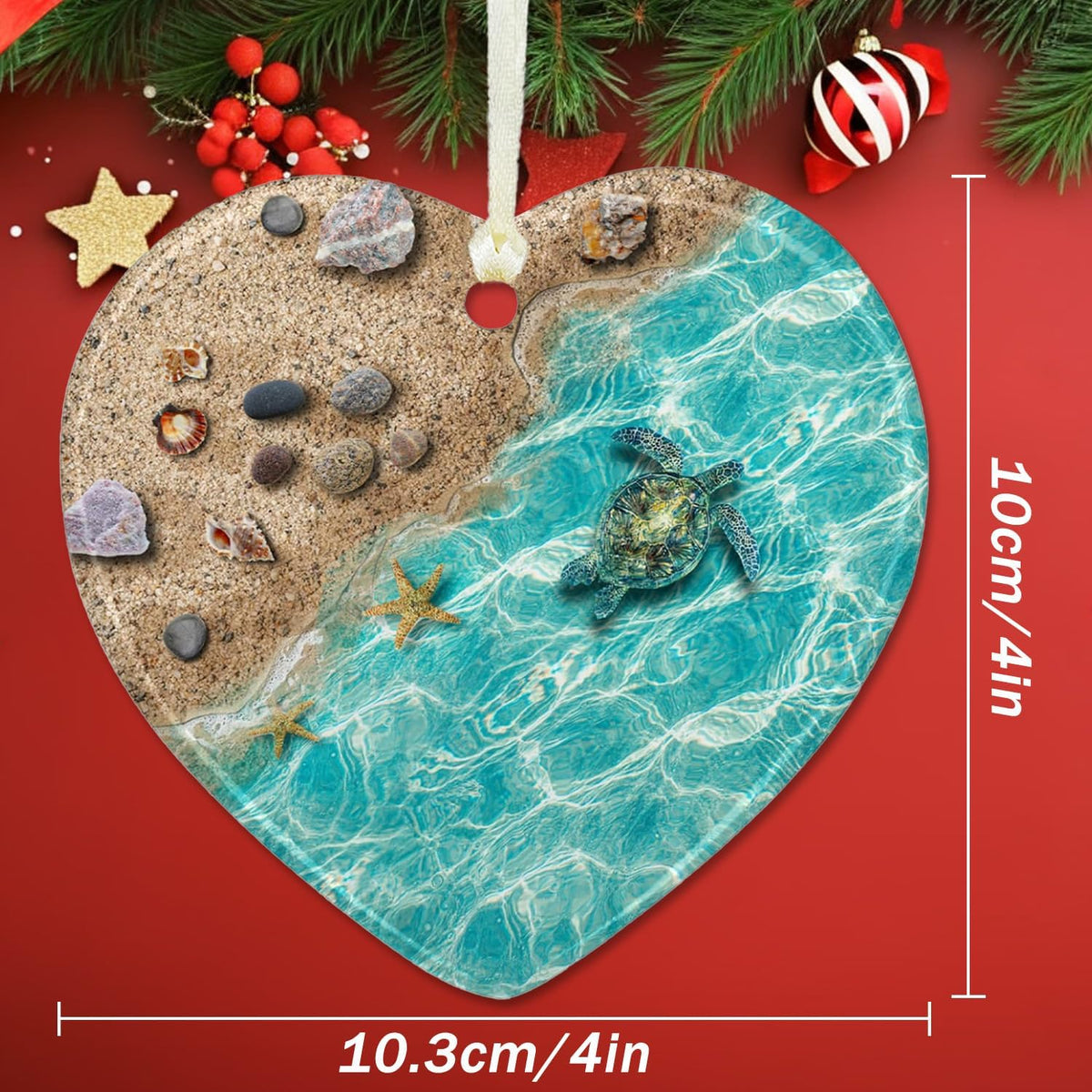 Sea Turtle Christmas Tree Ornaments 2025, Ocean Ornaments for Christmas Tree, Beach Christmas Ornaments for Home Decor (Love Beach)