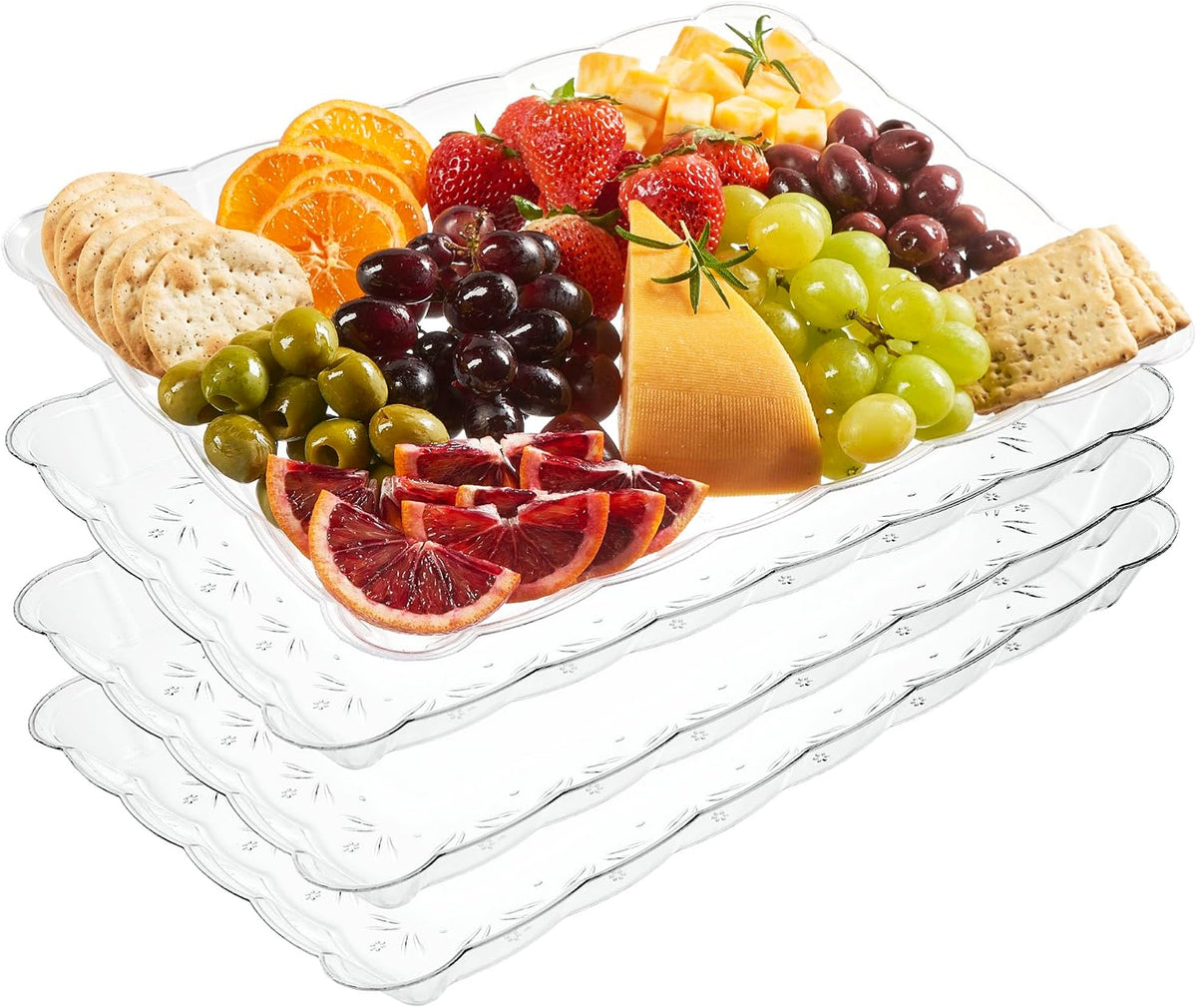 Plastic Serving Trays - Serving Platters Rectangle 9X13 Disposable Party Dish Includes 4 Trays