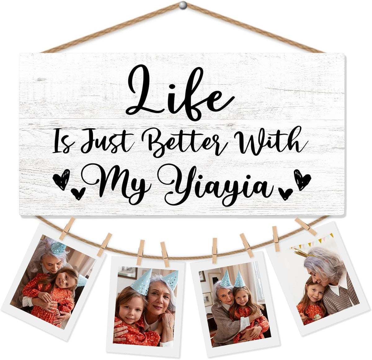 Yiayia Gifts Picture Frame Photo Holder for Wall, Birthday Gifts for Yaya Grandma, Thank You Grandmother Gift、 from Grandchildren Grandkids Hanging Photo Display