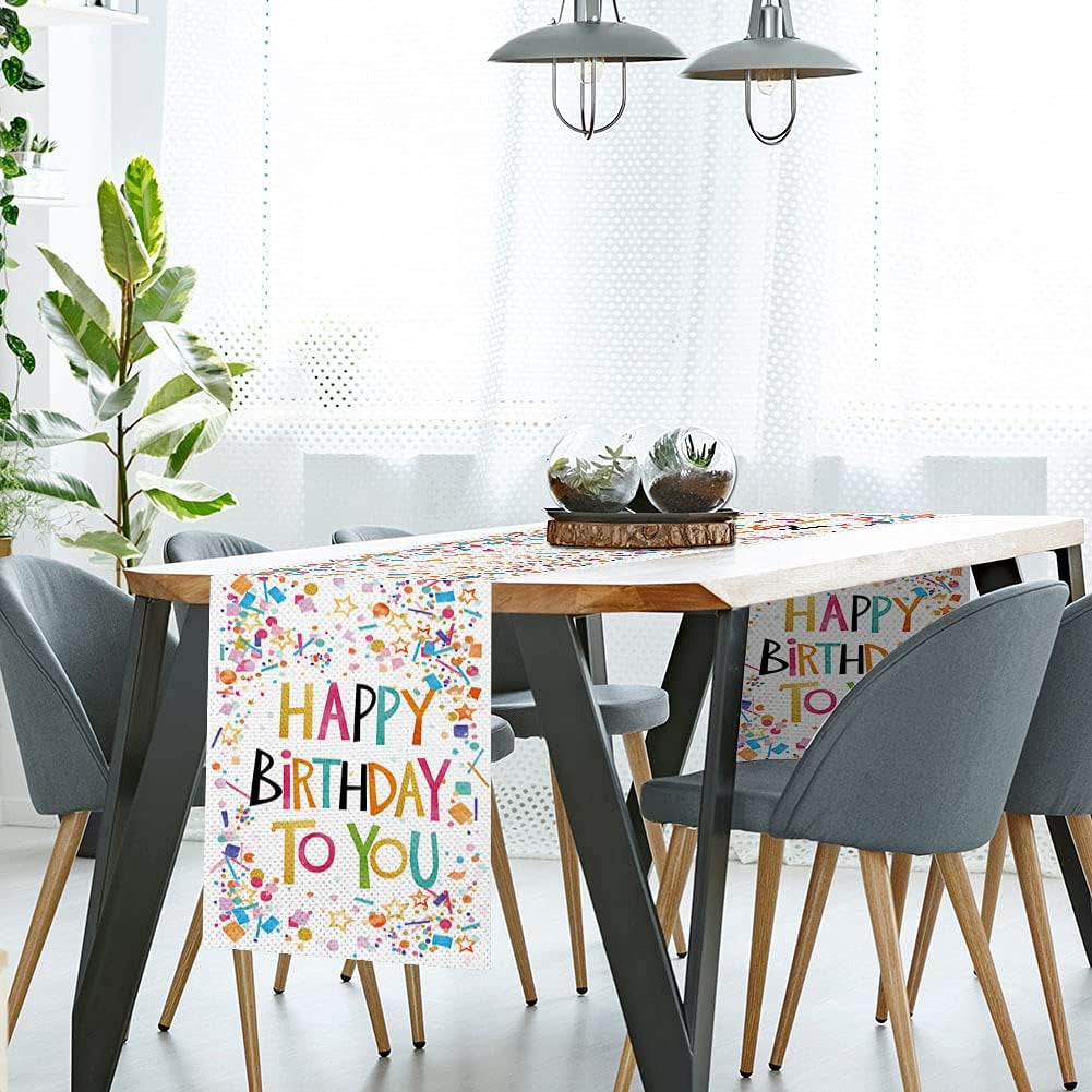 Happy Birthday Table Runner,Spring Summer Holiday Dining Table Runners for Home Party Décor 13X70 Inch