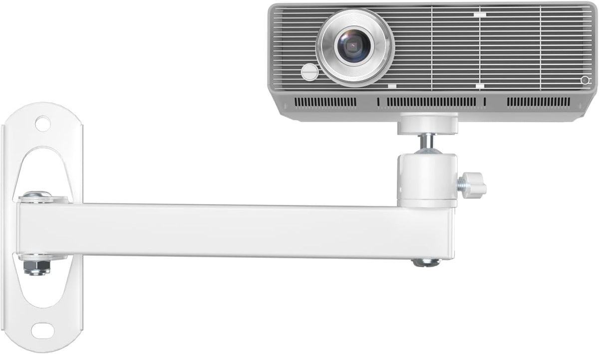 Mini Projector Wall Mount, Full Motion Adjustable Bracket for 1/4" M4 M6 Screws, Hanging Holder for Small Projectors, Supports up to 4.4Lbs - 1330LM-PMWS, White