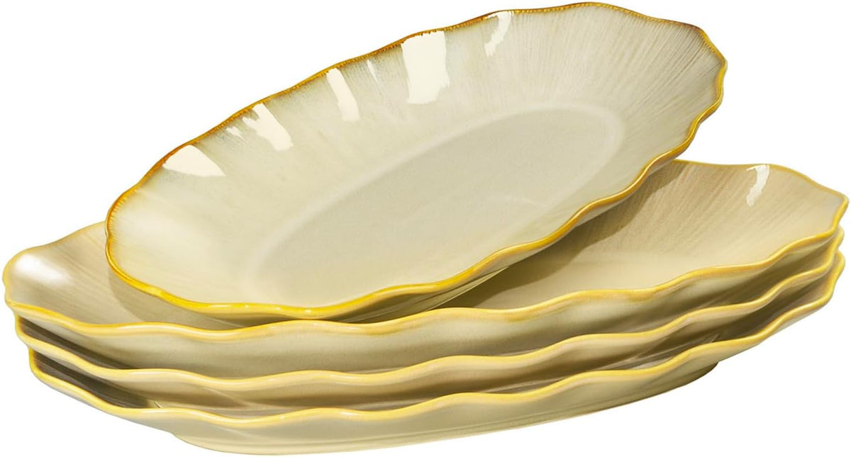14.4 Inch Oval Serving Platter, Large Ceramic Serving Tray for Entertaining, Microwave & Dishwasher Safe, Rustic Brown Serving Dishes for Party, Turkey, Cheese, Meat, and Vegetables