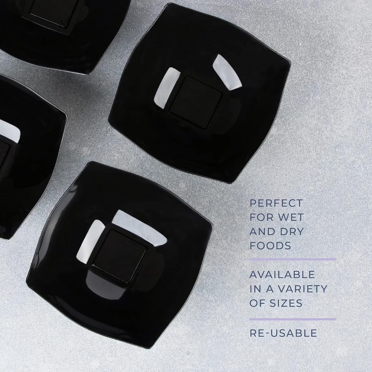 16 Oz Disposable Serving Bowls Black Plastic Square Snack Bowls, 4-Pack