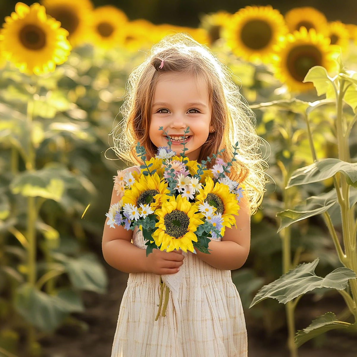 Sunflower Centerpieces for Tables, Fake Flowers Bouquet in Vase