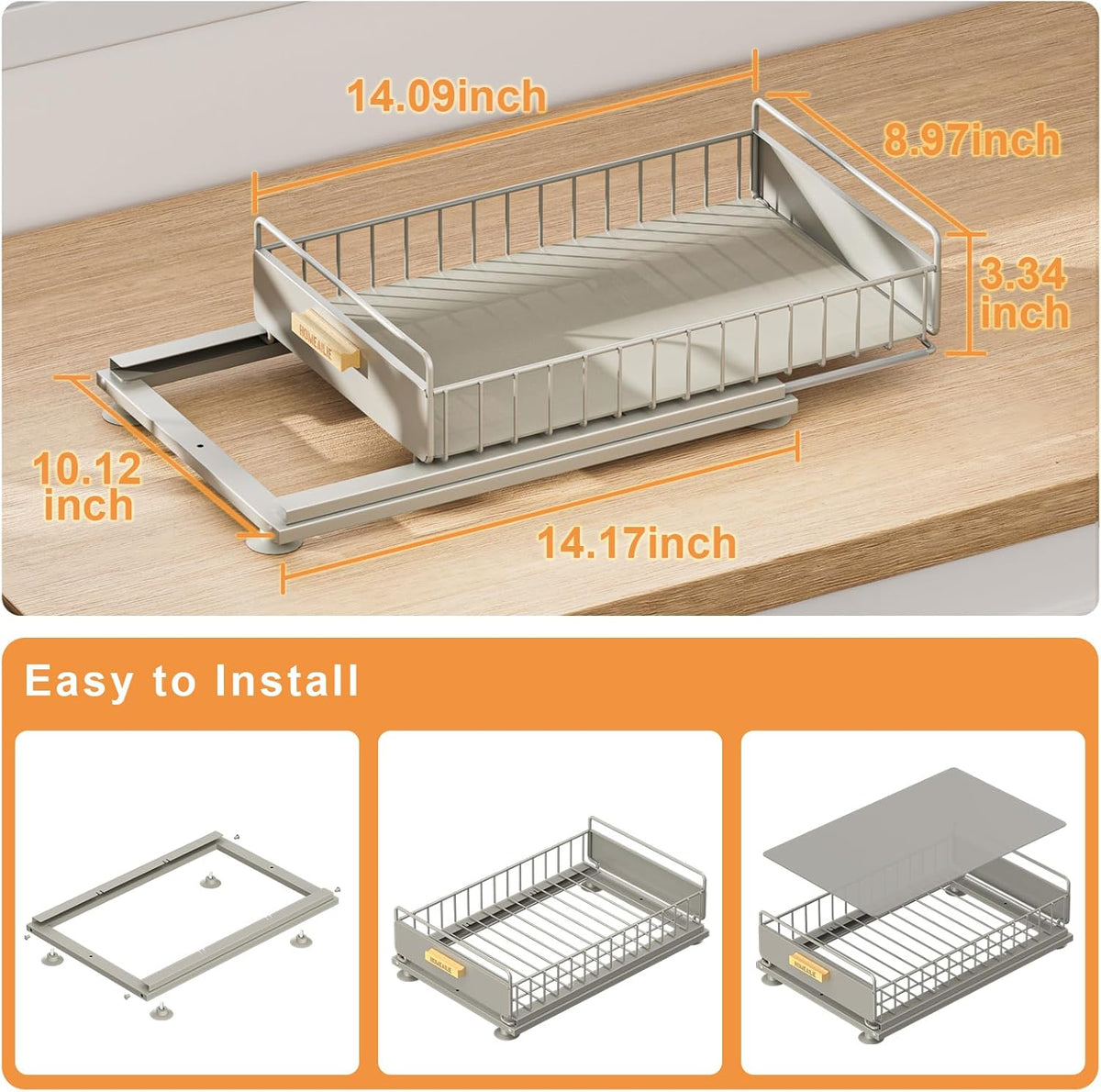 Under Sink Organizer, 2 Packs under Sink Organizers and Storage, Slide Out Pull Out Cabinet Organizer Shelf with Metal Drawers for Kitchen Bathroom Pantry, Gray
