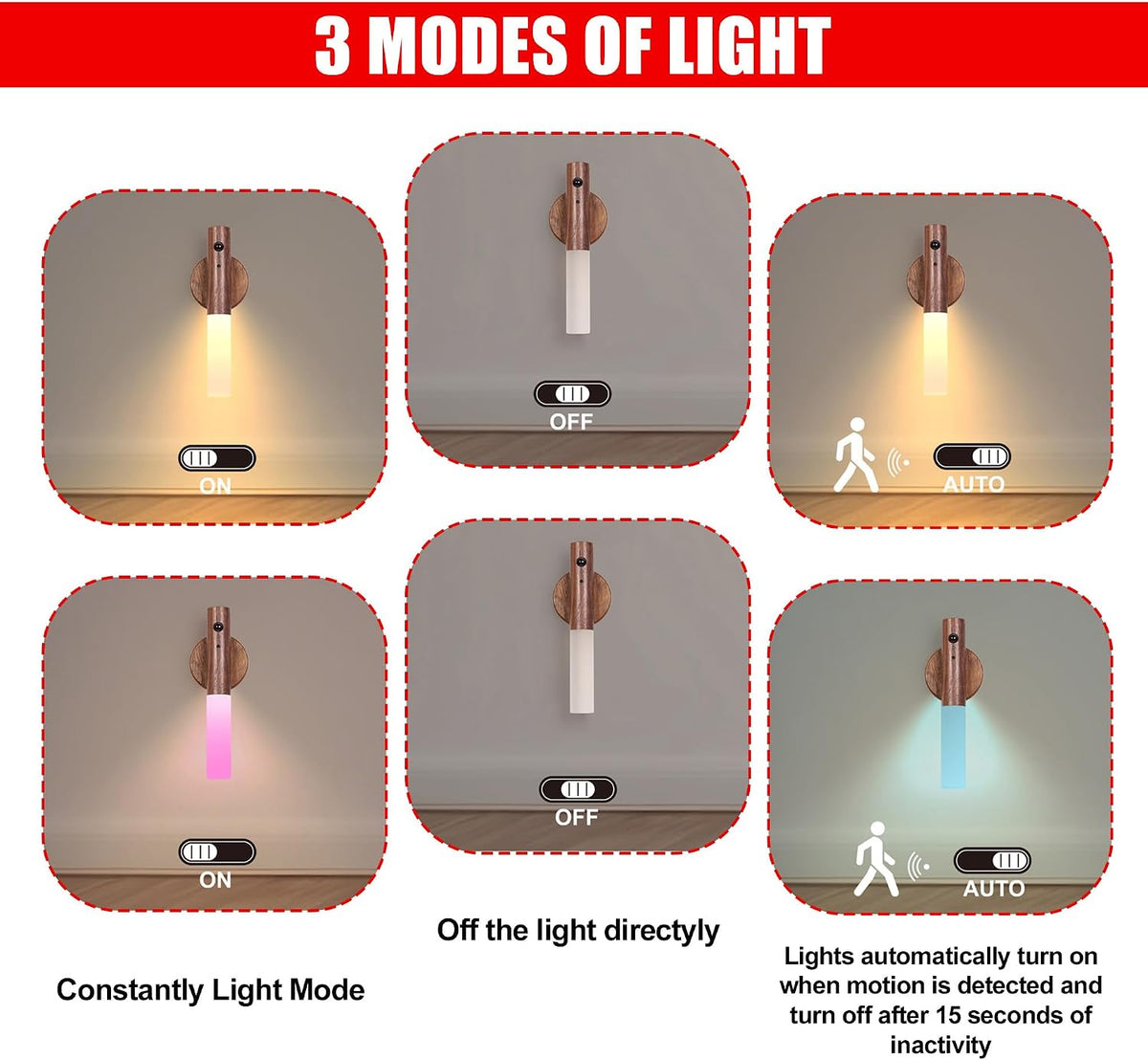Wooden Motion Sensor Night Lights