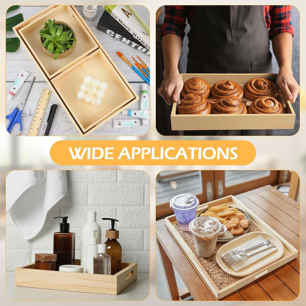 7 Pieces Wooden Trays, Wooden Nested Serving Trays