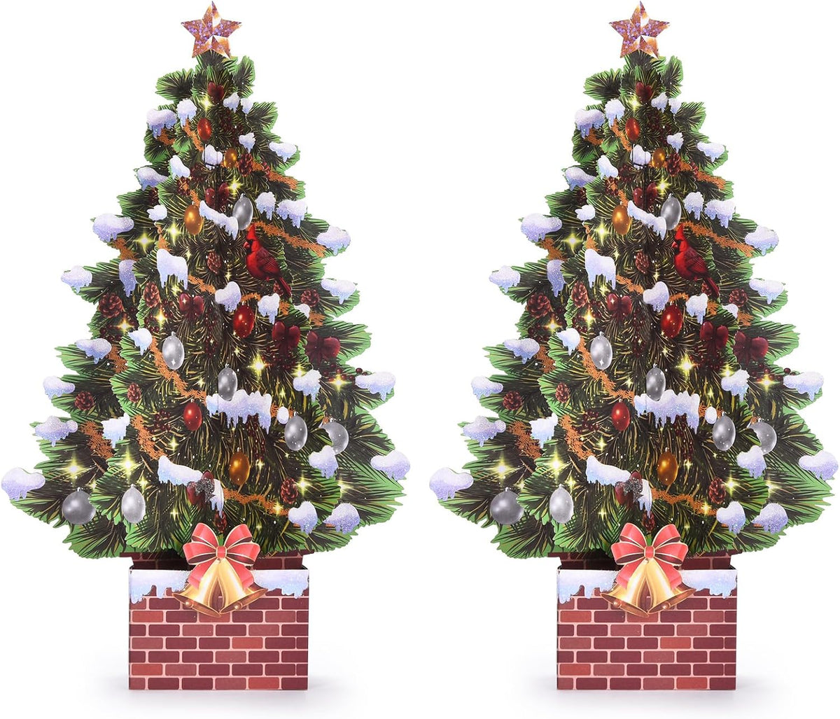 Pop up Christmas Cards, 12 Inch Christmas Tree with Snow Scenery-2 Pack
