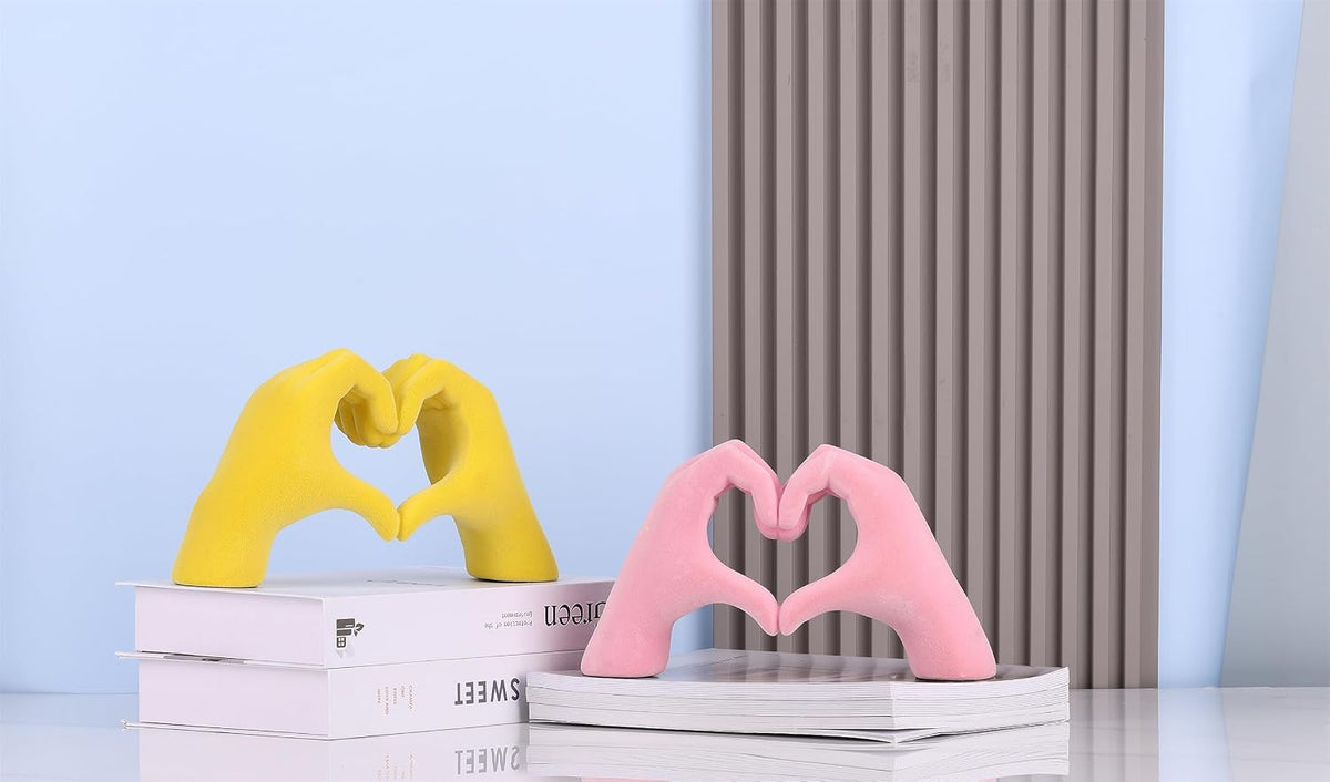 Pink Hand Sculpture Home Accent, Romantic Heart Hand Statue Love Sign, for Wedding Table, Small Decor Item for Shelf, Anniversary Couple Figurine