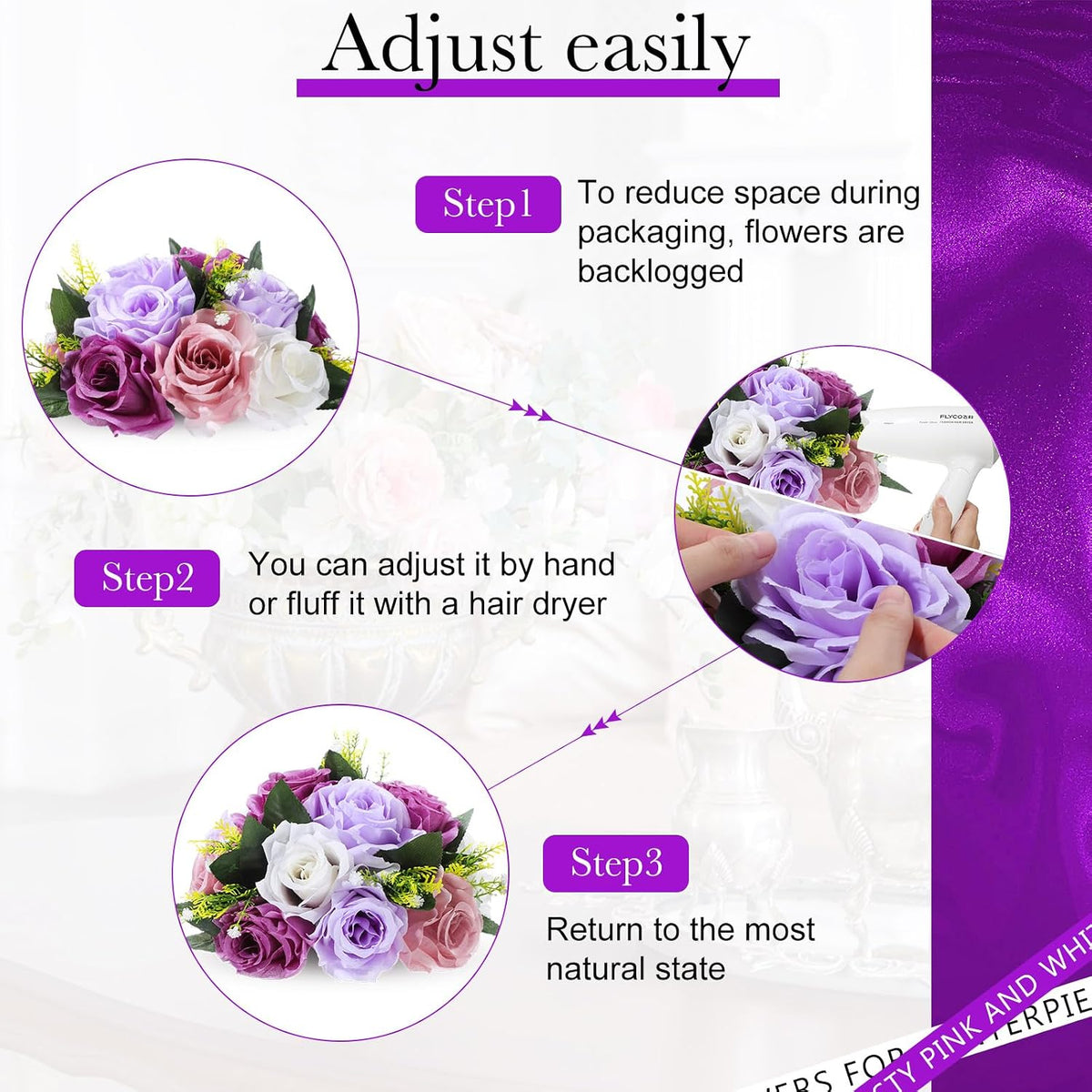 24 Pcs Silk Rose Flower Balls,Fantasy Violet