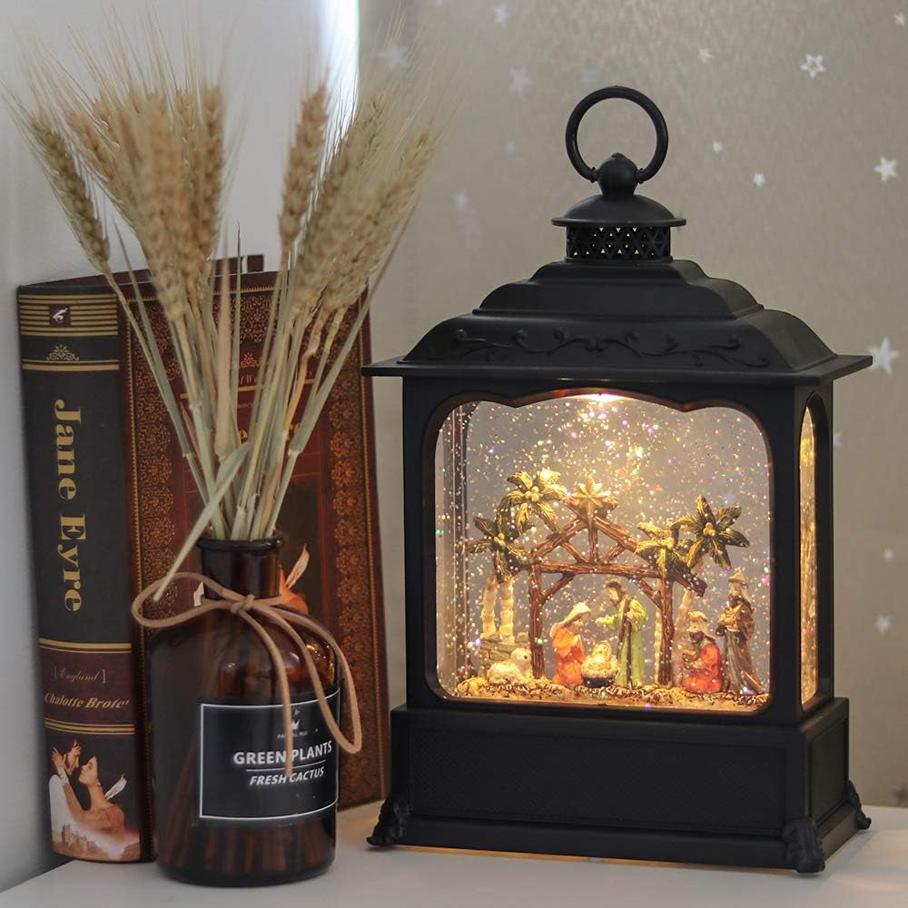 Nativity Musical Snow Globe Lantern Battery Operated with Timer